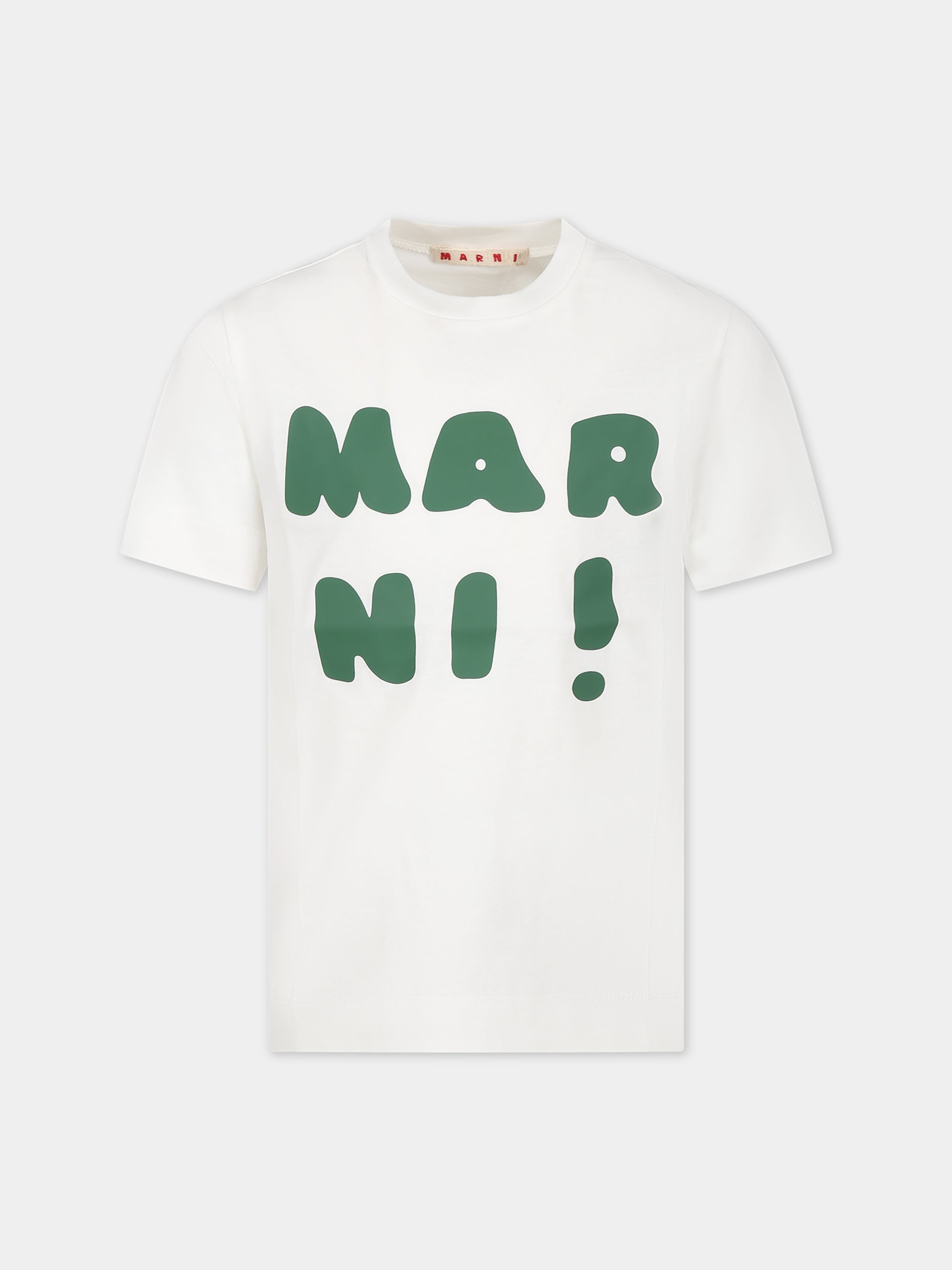 T-shirt bianca con logo verde per bambini,Marni Kids,M00934 0M108