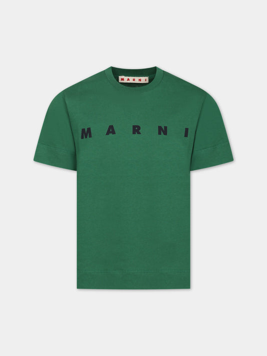 T-shirt verde con logo nero per bambini,Marni Kids,M002MV 0M523