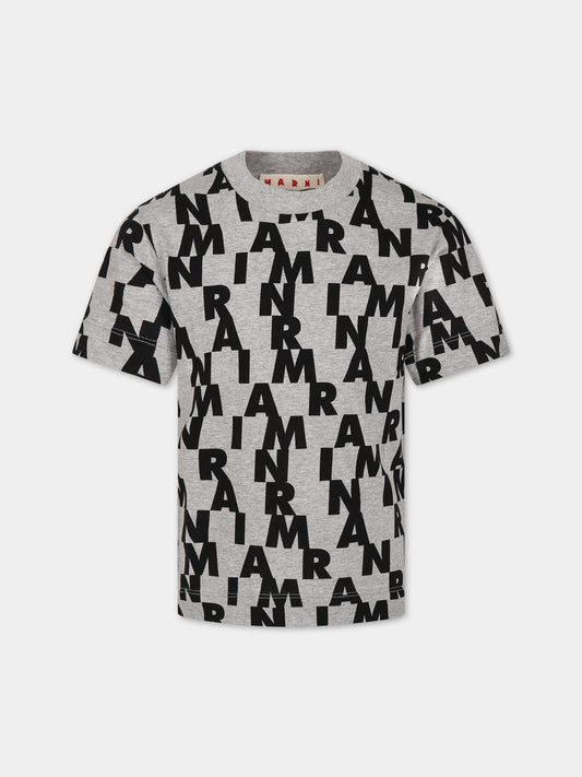 T-shirt grigia con stampa logo per bambini,Marni Kids,M00939 0M908