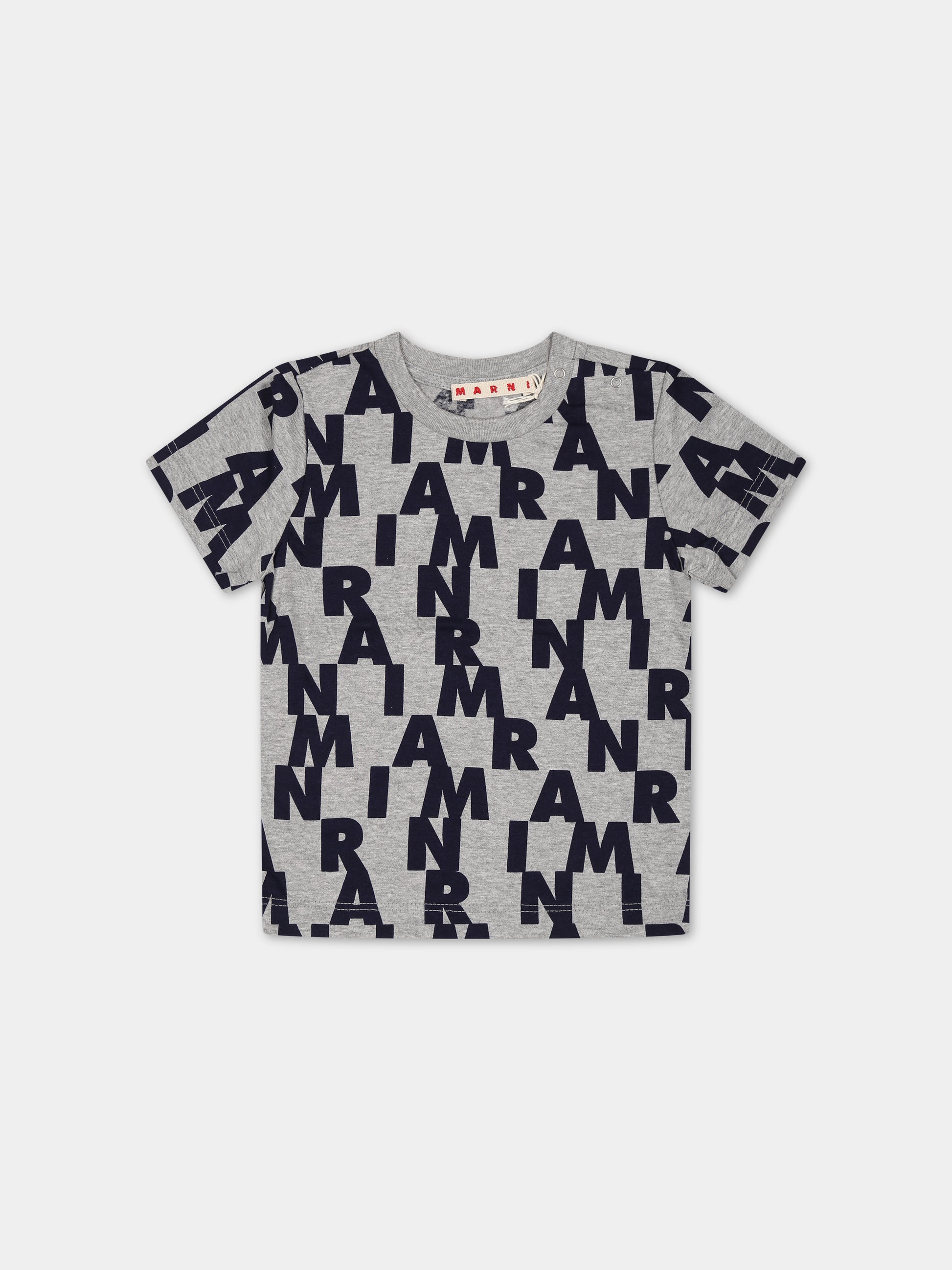 T-shirt grigia con stampa logo per neonati,Marni Kids,M00915 0M903