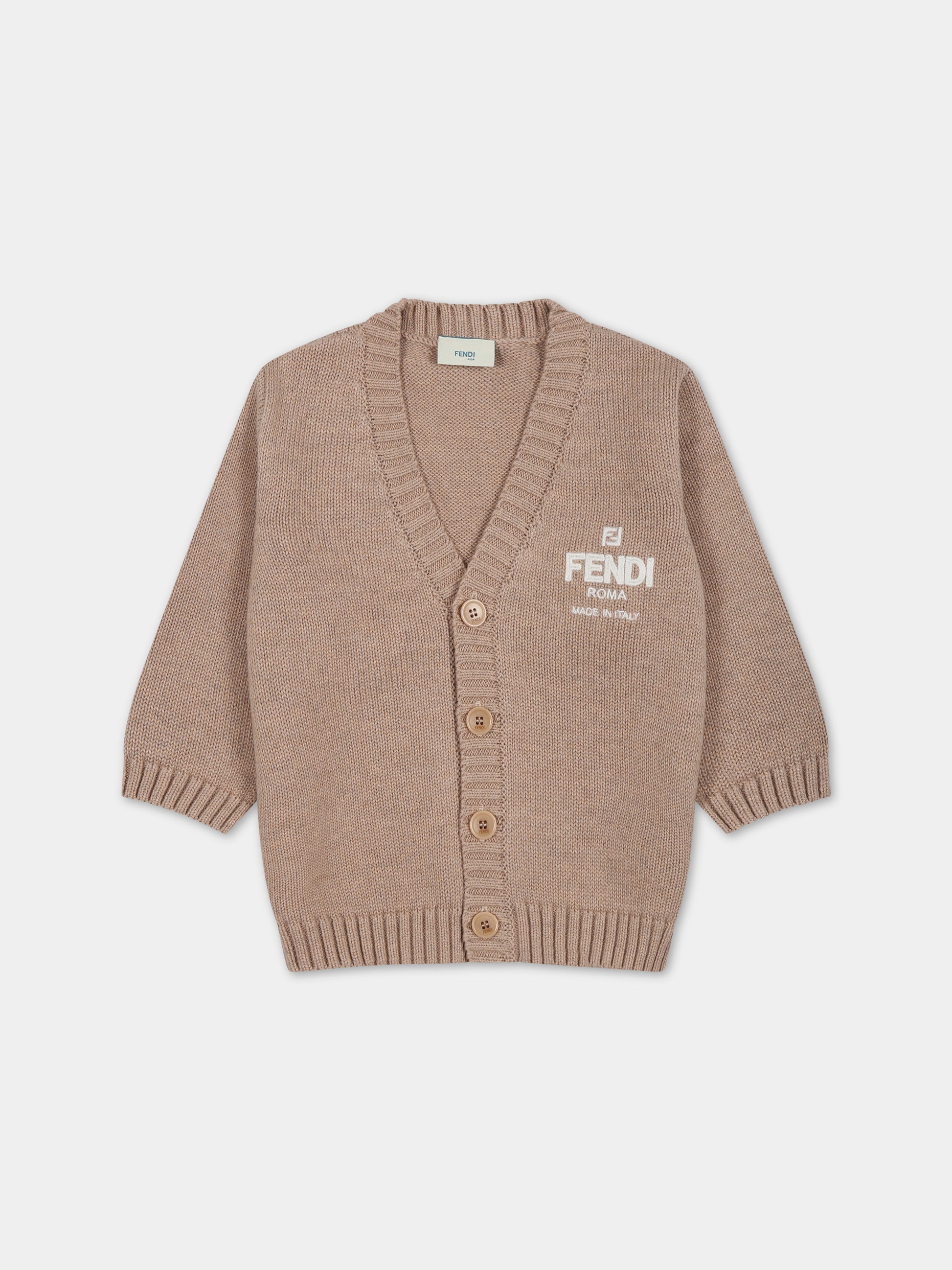 Cardigan marrone per neonati con logo,Fendi Kids,BMG101 AMI3 F0WC4