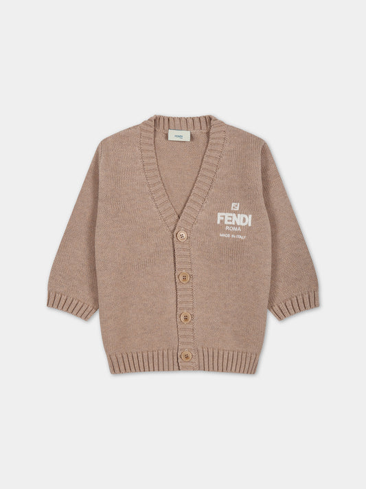 Cardigan marrone per neonati con logo,Fendi Kids,BMG101 AMI3 F0WC4