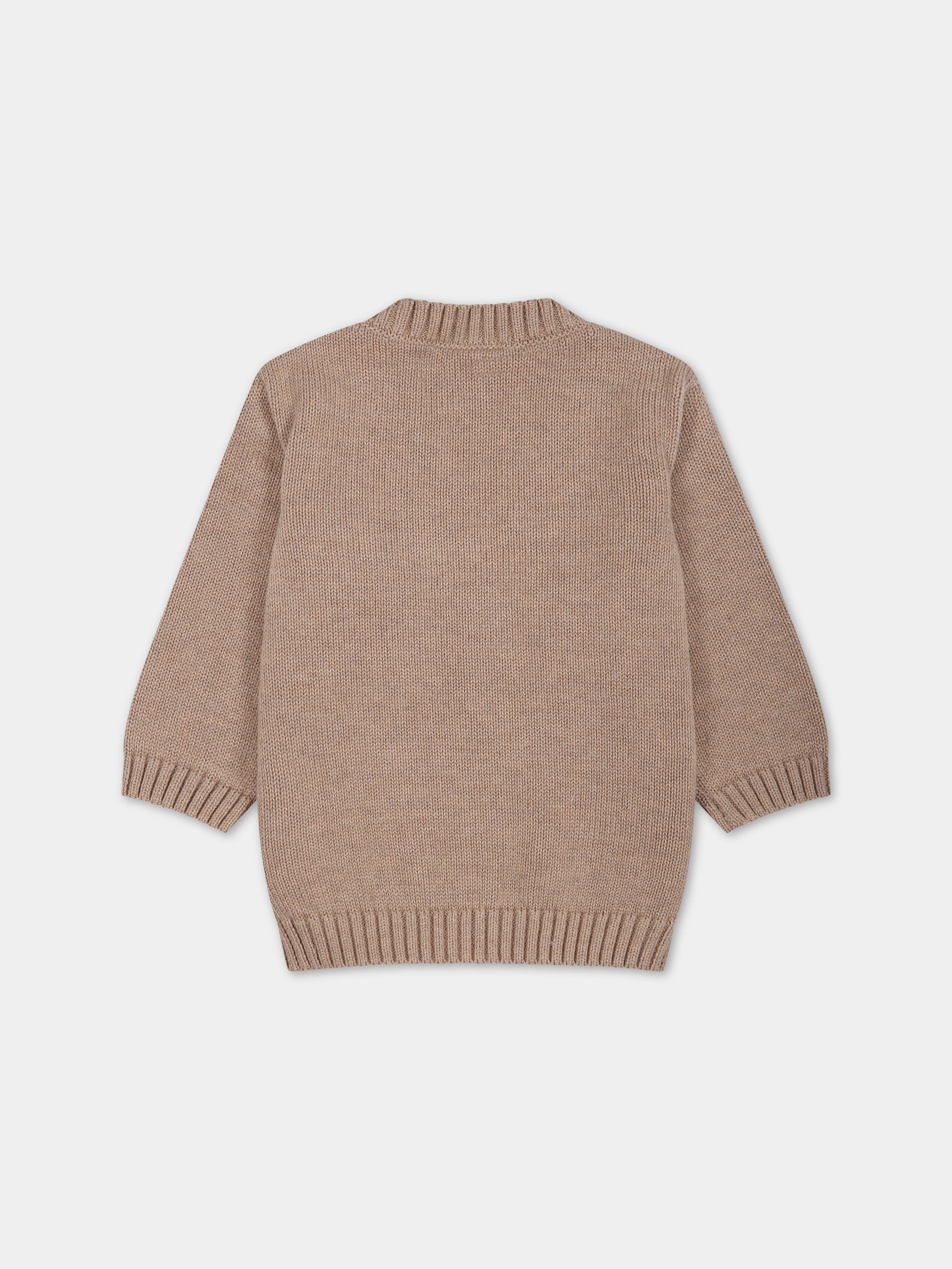 Cardigan marrone per neonati con logo,Fendi Kids,BMG101 AMI3 F0WC4