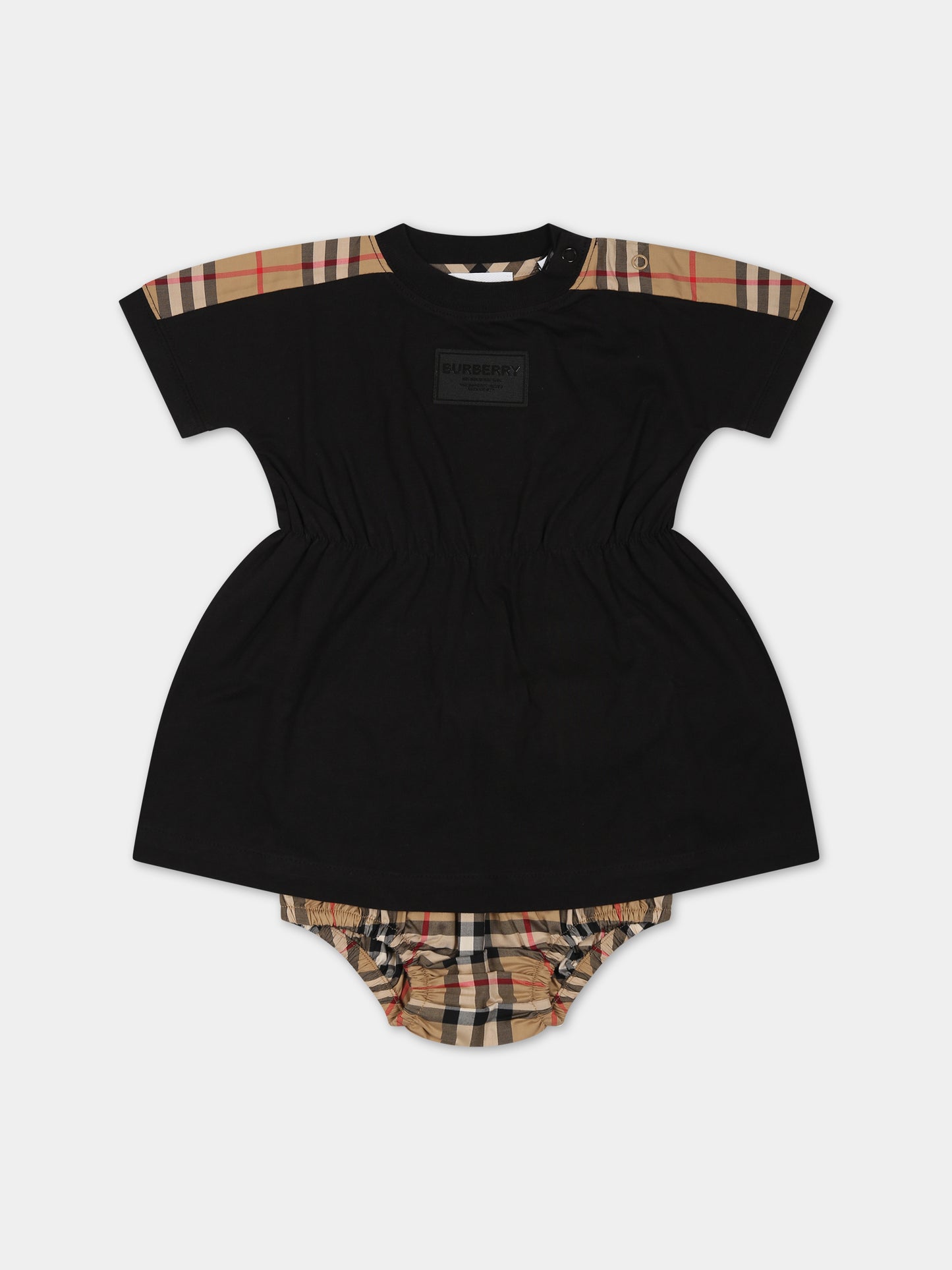 Vestiito nero per neonata con iconico check vintage,Burberry Kids,8069149