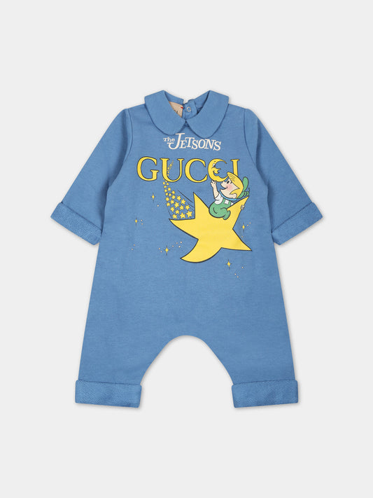 Tutina blu per neonato con stampa e logo,Gucci Kids,747972 XJFM0 4795