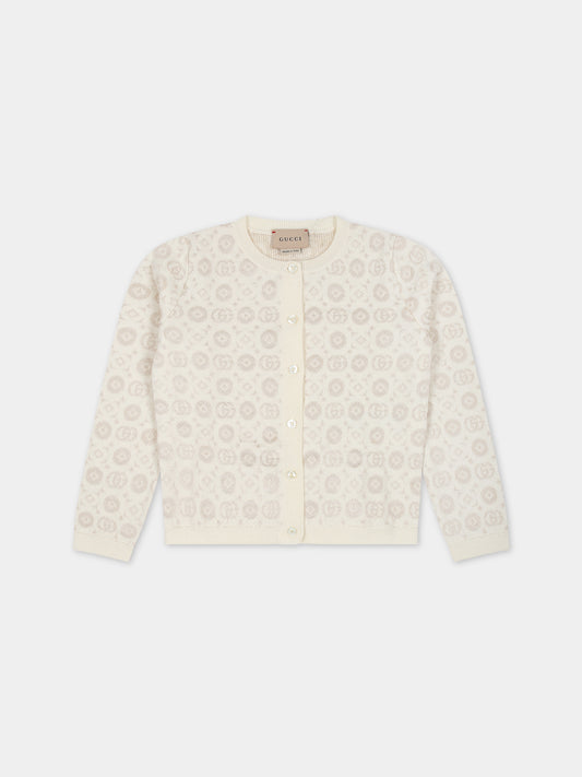 Cardigan avorio per neonata con doppia G,Gucci Kids,750018 XKDEW 9575