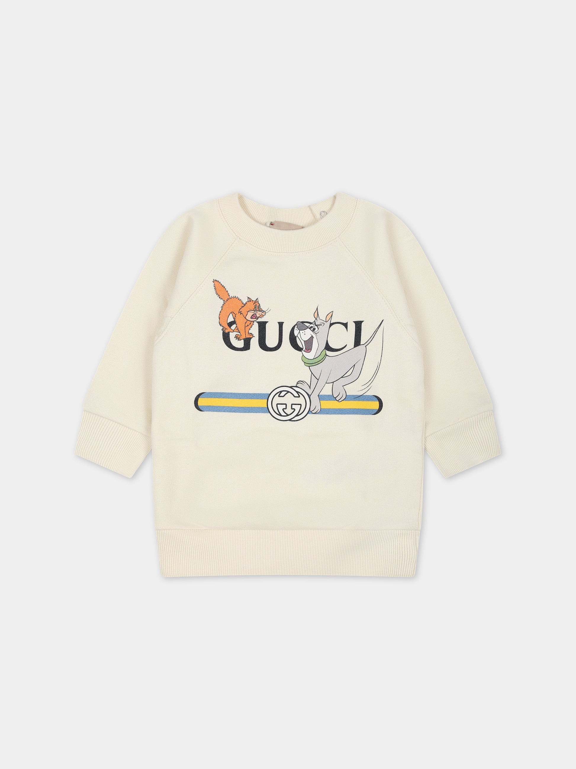 Felpa avorio per neonati con stampa animali e doppia G,Gucci Kids,653687 XJFMM 9222