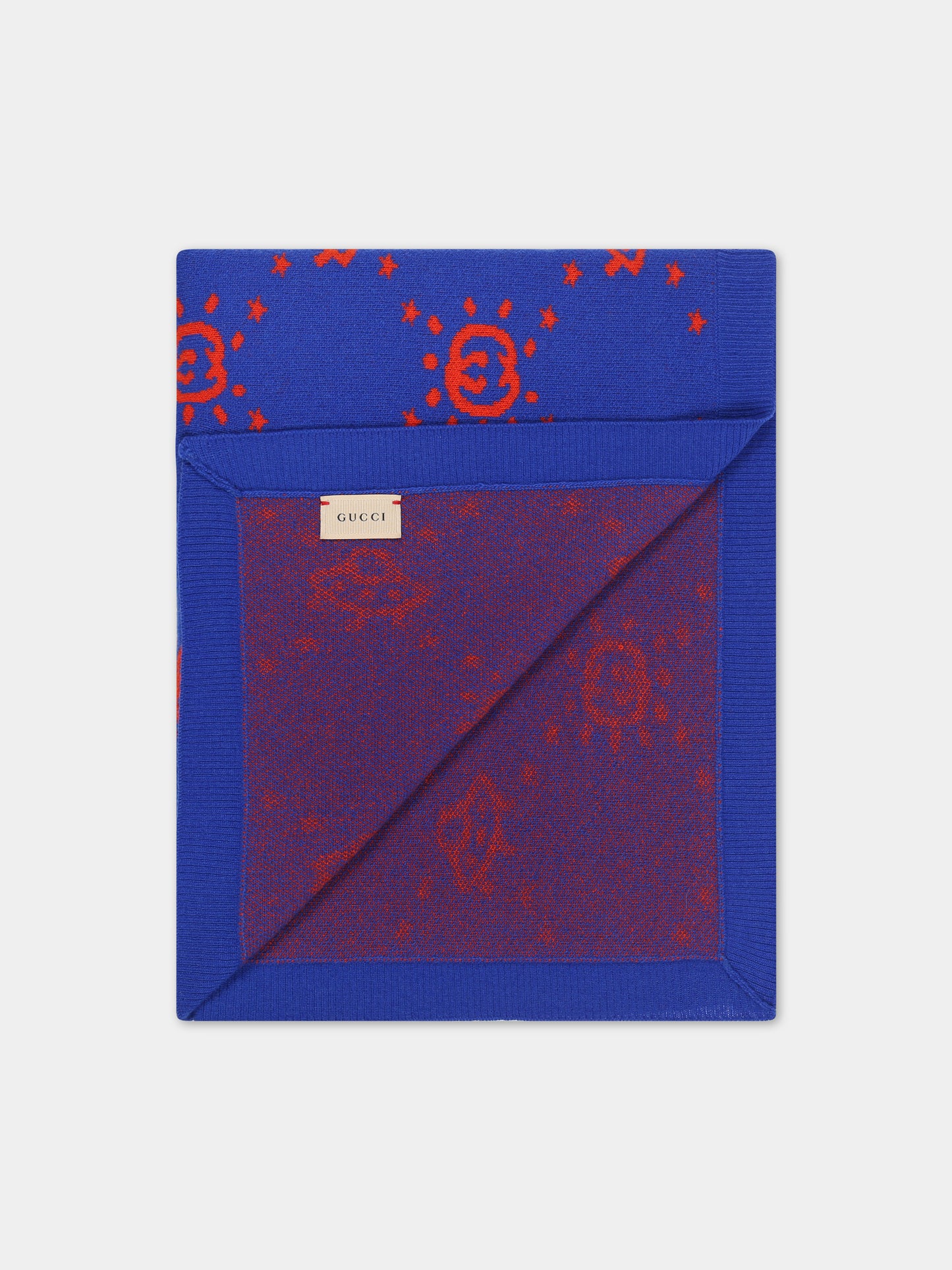 Coperta blu per neonato con doppia G,Gucci Kids,756380 3K206 4374