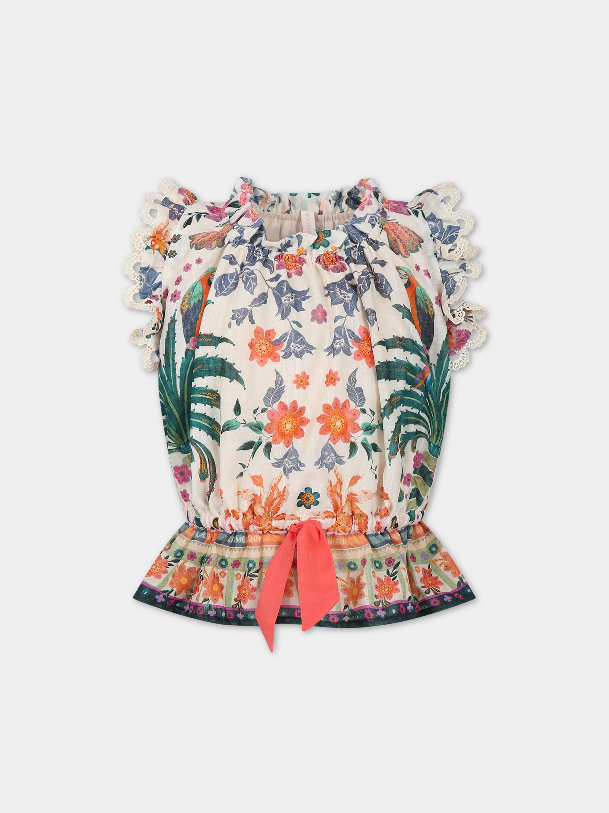 Ivory top for girl with tropical print,Zimmermann,7686TSS233