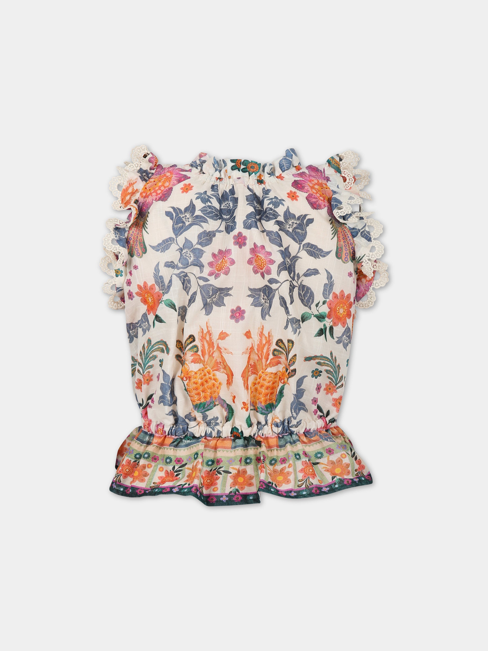 Ivory top for girl with tropical print,Zimmermann,7686TSS233