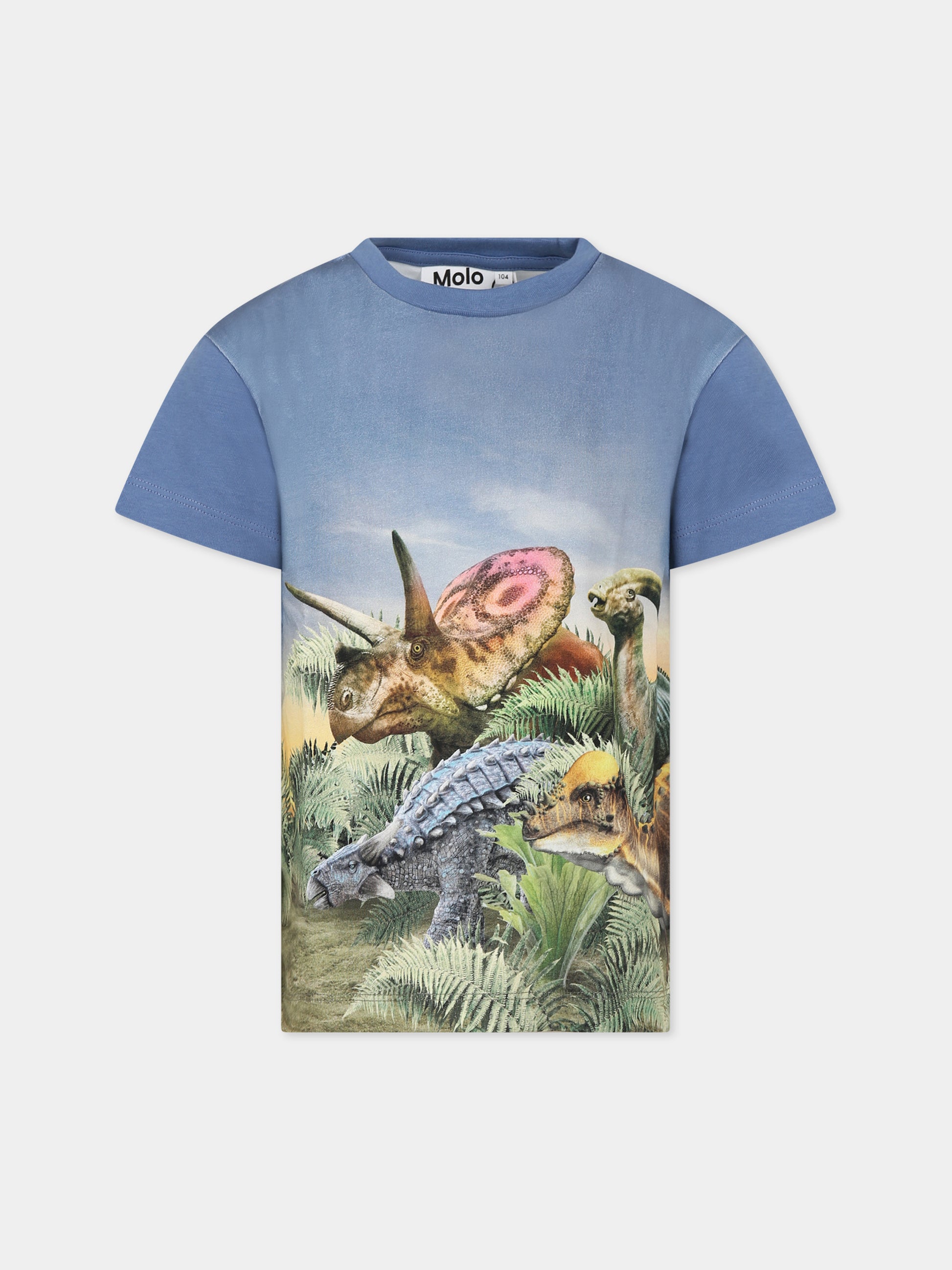 T-shirt blu per bambino con dinosauri,Molo,1W23A205 3318
