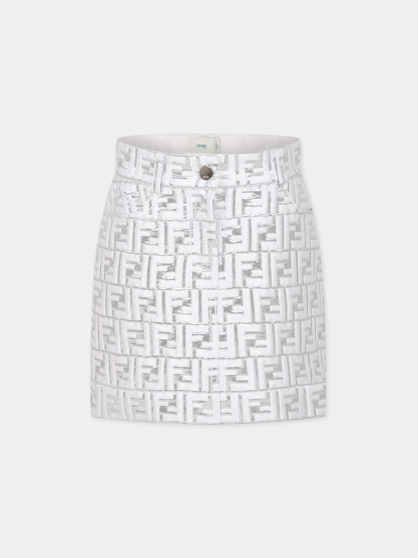 Gonna argento per bambina con iconica doppia F,Fendi Kids,JFE110 AMIP F05WS