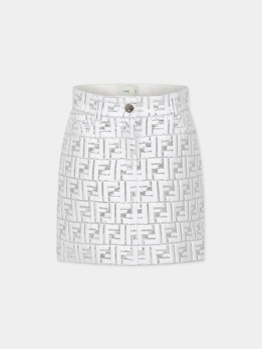 Gonna argento per bambina con iconica doppia F,Fendi Kids,JFE110 AMIP F05WS