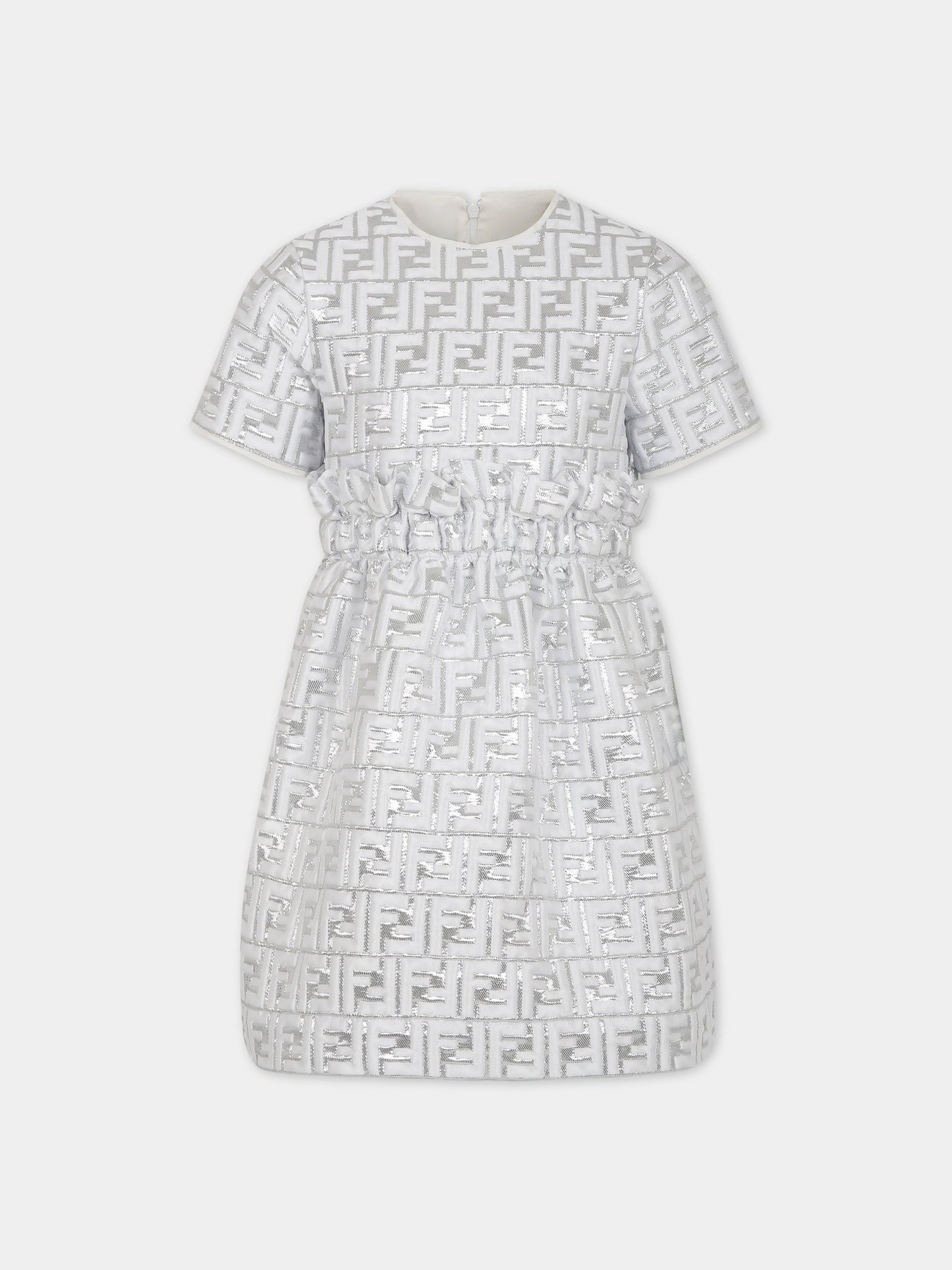 Vestito argento per bambina con doppia F,Fendi Kids,JFB601 AMIP F05WS