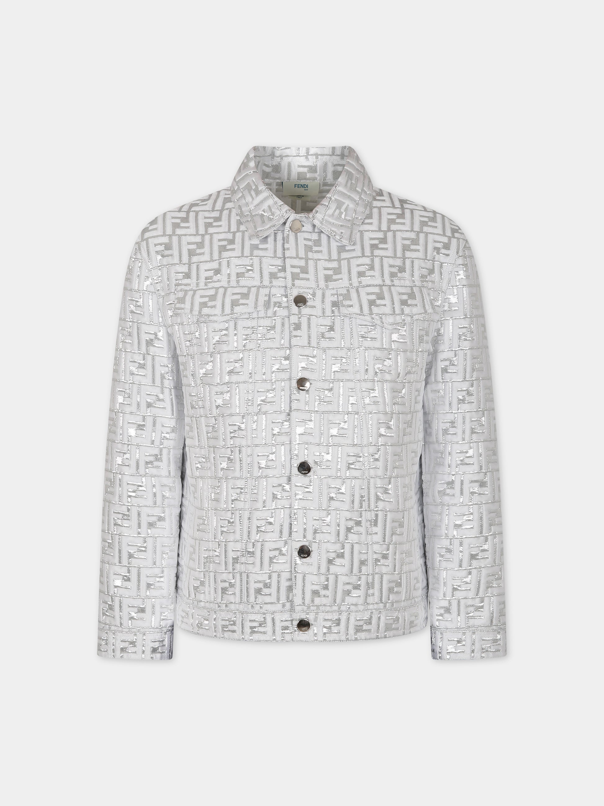 Giubbotto argento per bambina con doppia F,Fendi Kids,JUA170 AMIP F05WS