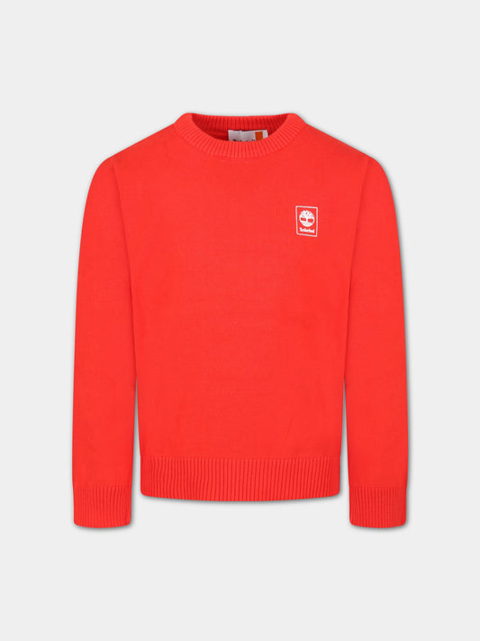 Maglione rosso per bambino con logo bianco,Timberland,T25T08 992