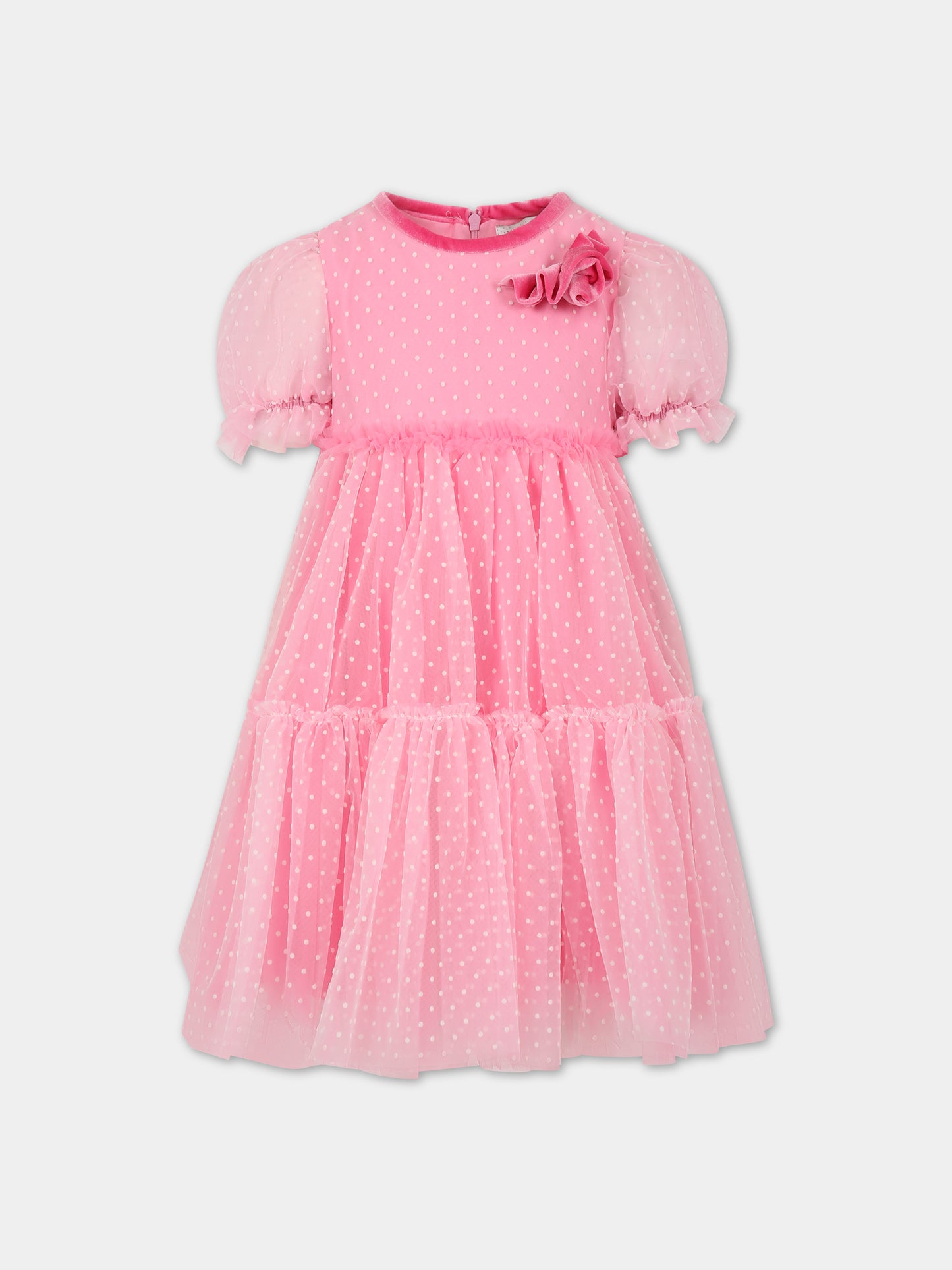 Vestito rosa per bambina con pois,Monnalisa,71B904 T9945 9501
