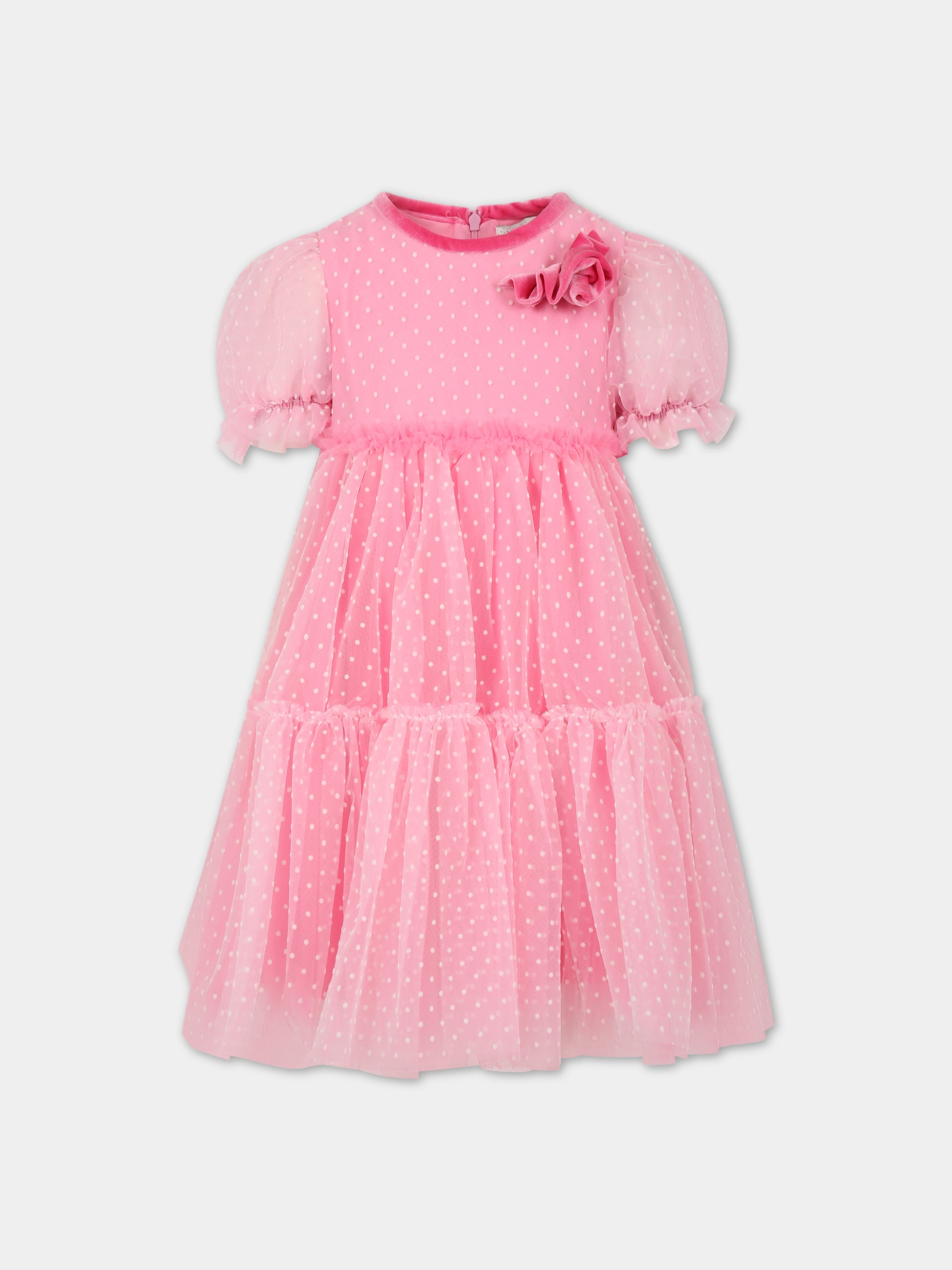 Vestito rosa per bambina con pois,Monnalisa,71B904 T9945 9501