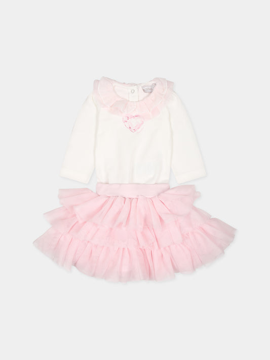 Completo bianco per neonata con cuore e logo,Monnalisa,35B502 2004 0191