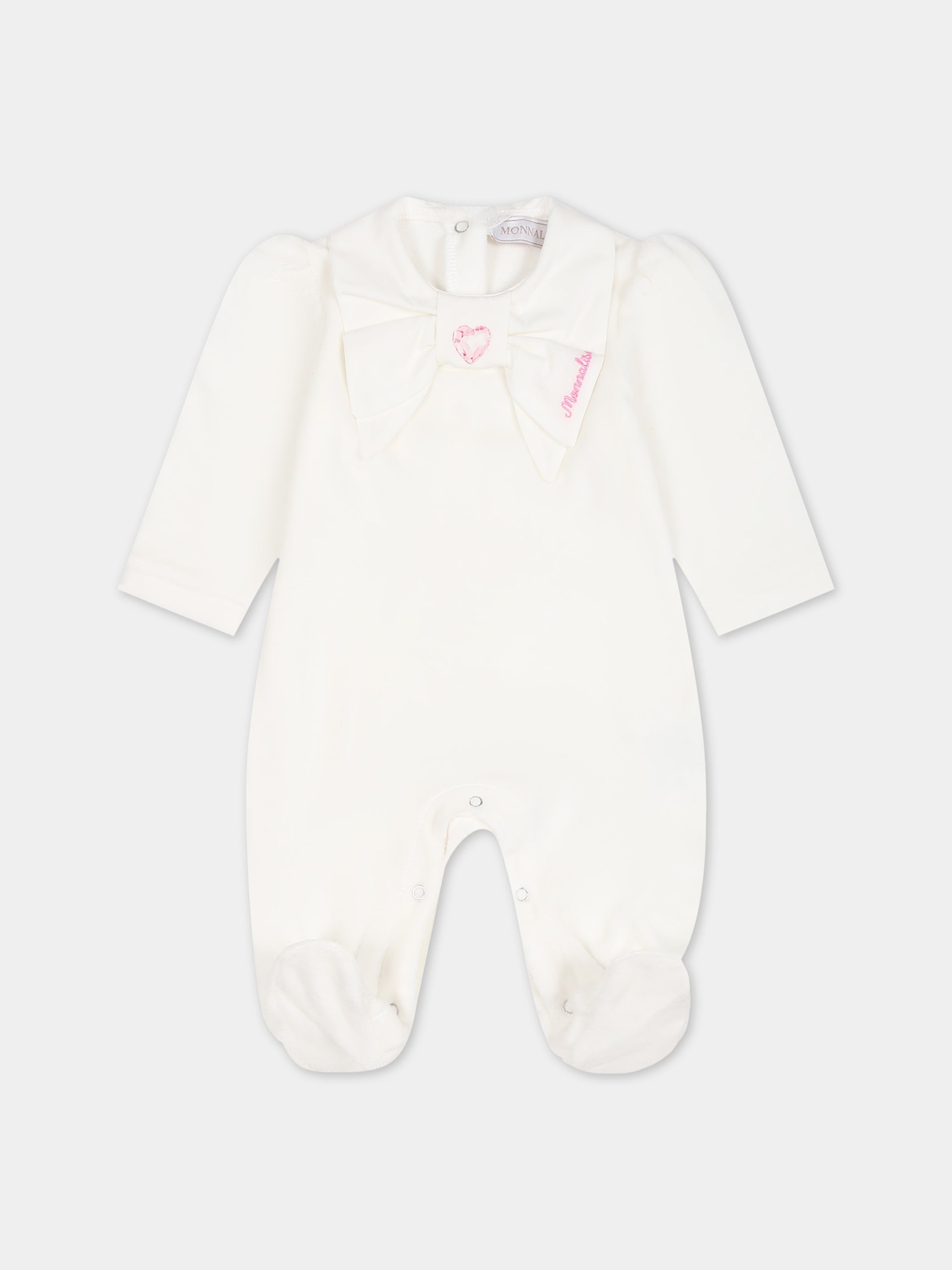 Tutina bianca per neonata con logo e cuore,Monnalisa,35B202 2009 0001