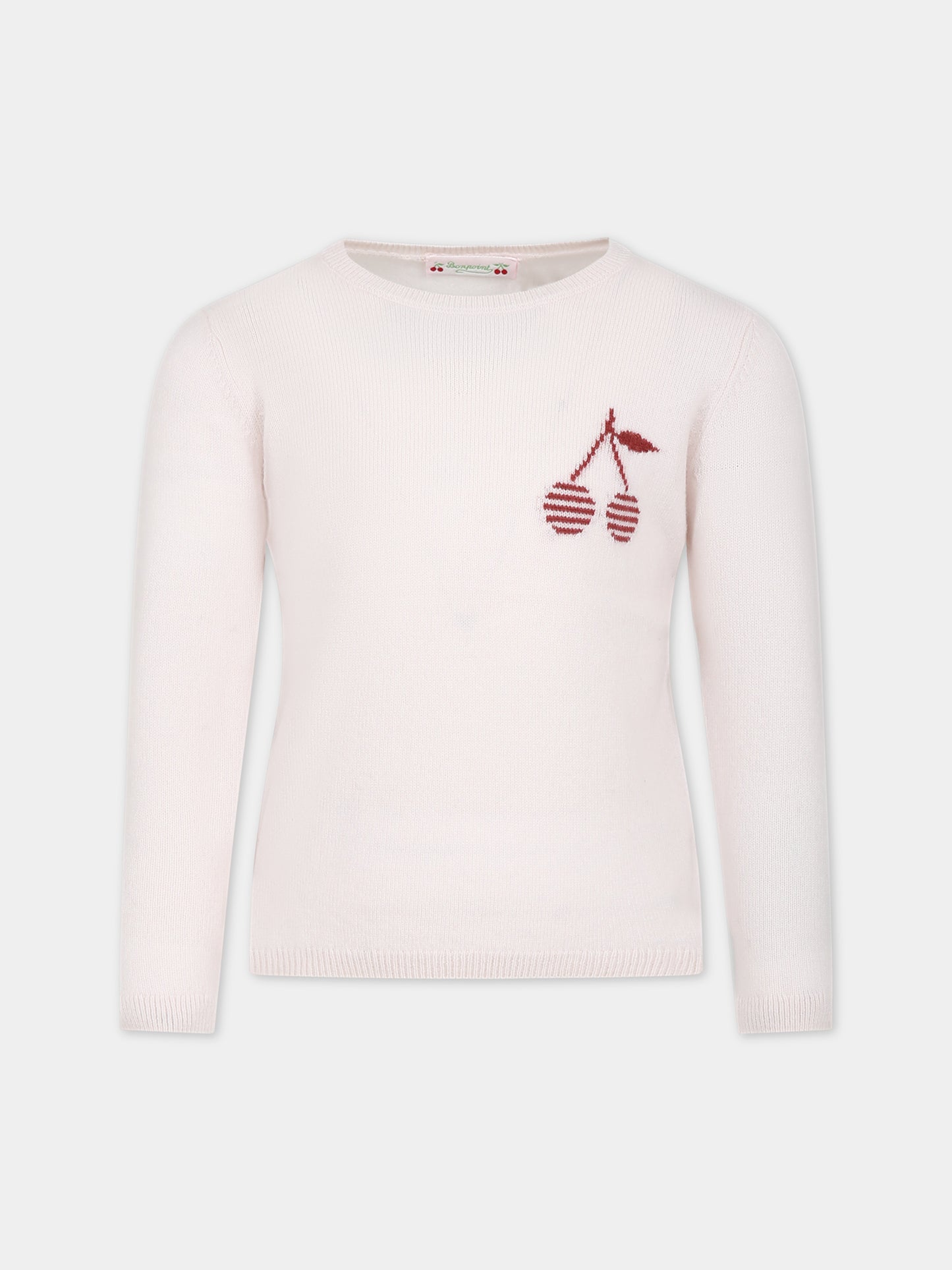 Maglione rosa per bambina con ciliegie,Bonpoint,W03GJUK00014 121