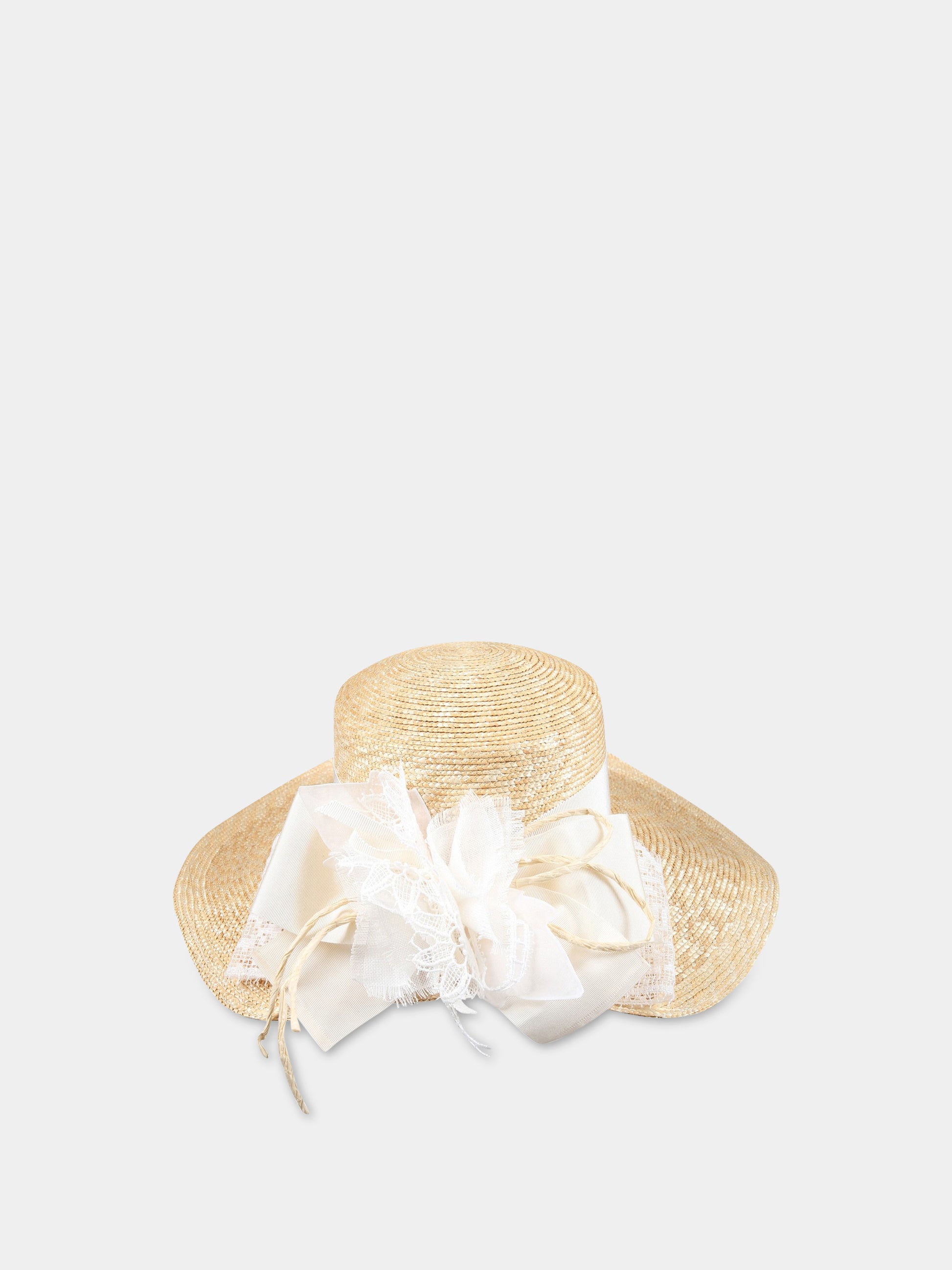 Cappello beige per bambina con fiocco,Raffaella,CAPPAGALRO