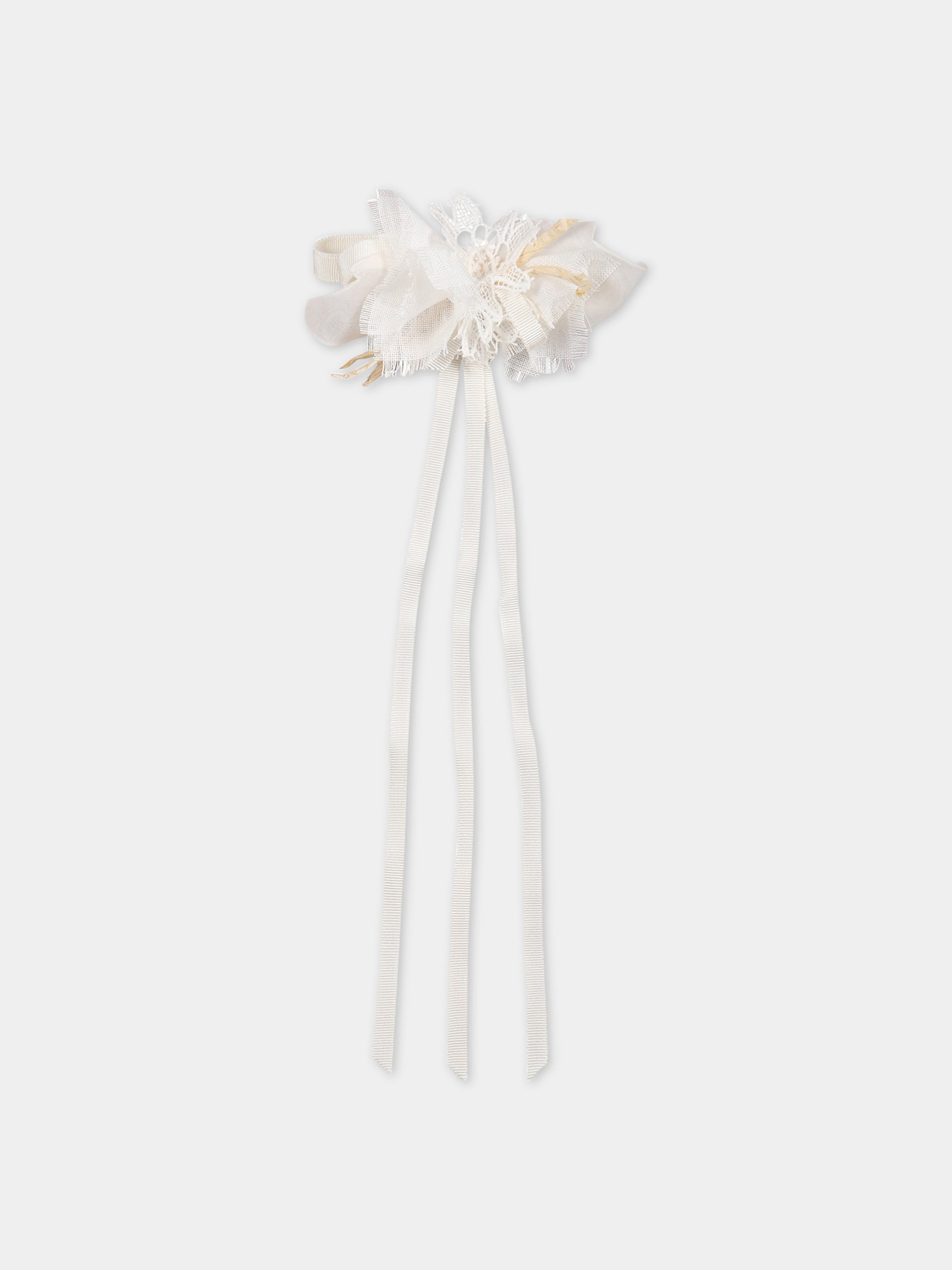 Fermaglio bianco per bambina con natrini e merletti,Raffaella,FOREST