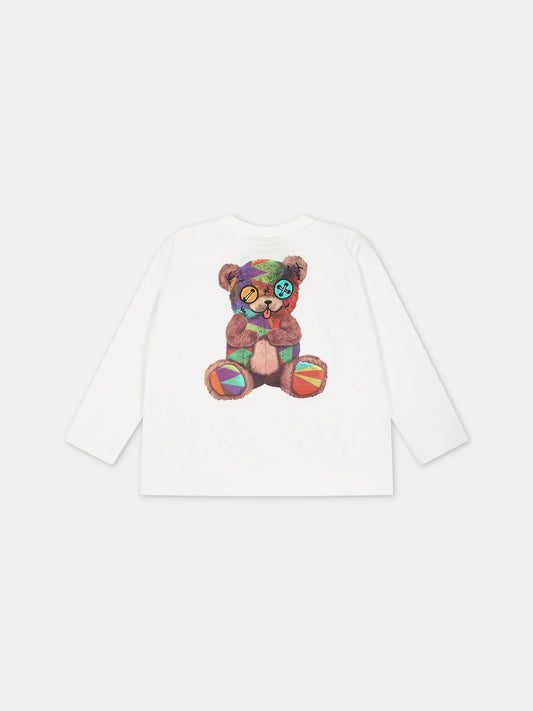 T-shirt bianca per neonati con logo e orsetto,Barrow,F3BKUNTH132 002