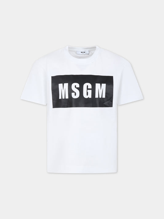 T-shirt bianca per bambino con logo,Msgm Kids,F3MSJUTH009 001