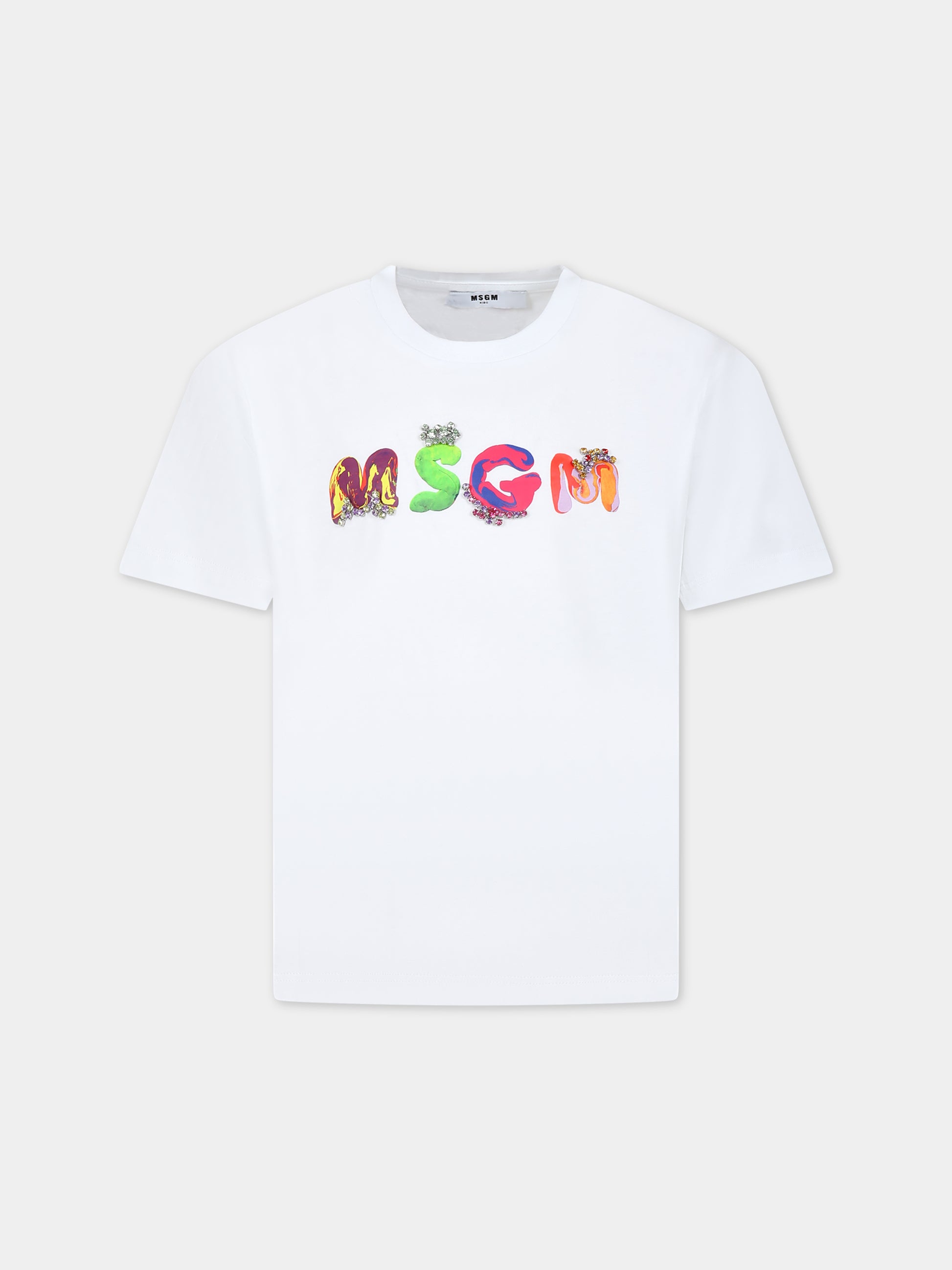T-shirt bianca per bambina con logo,Msgm Kids,F3MSJGTH084 001