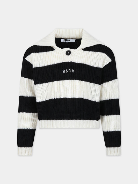 Maglione nero per bambina con logo,Msgm Kids,F3MSJGJP033 013/05