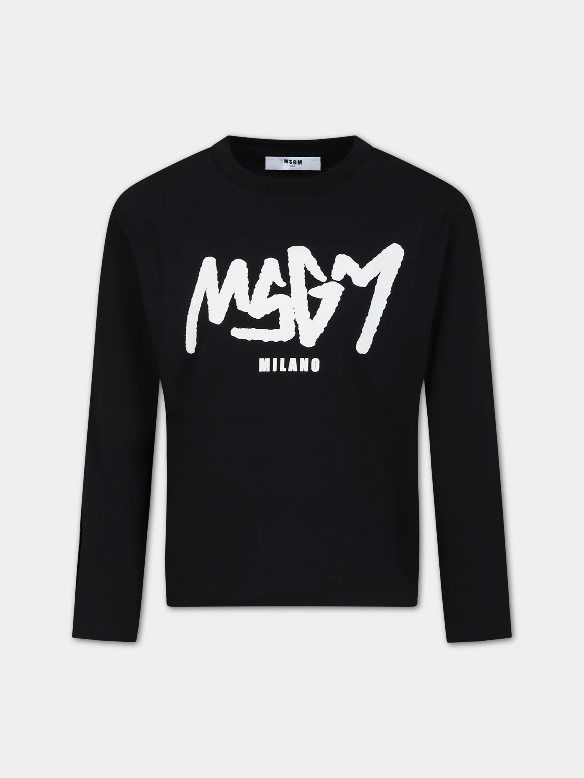 T-shirt nera per bambino con logo,Msgm Kids,F3MSJBTH202 110