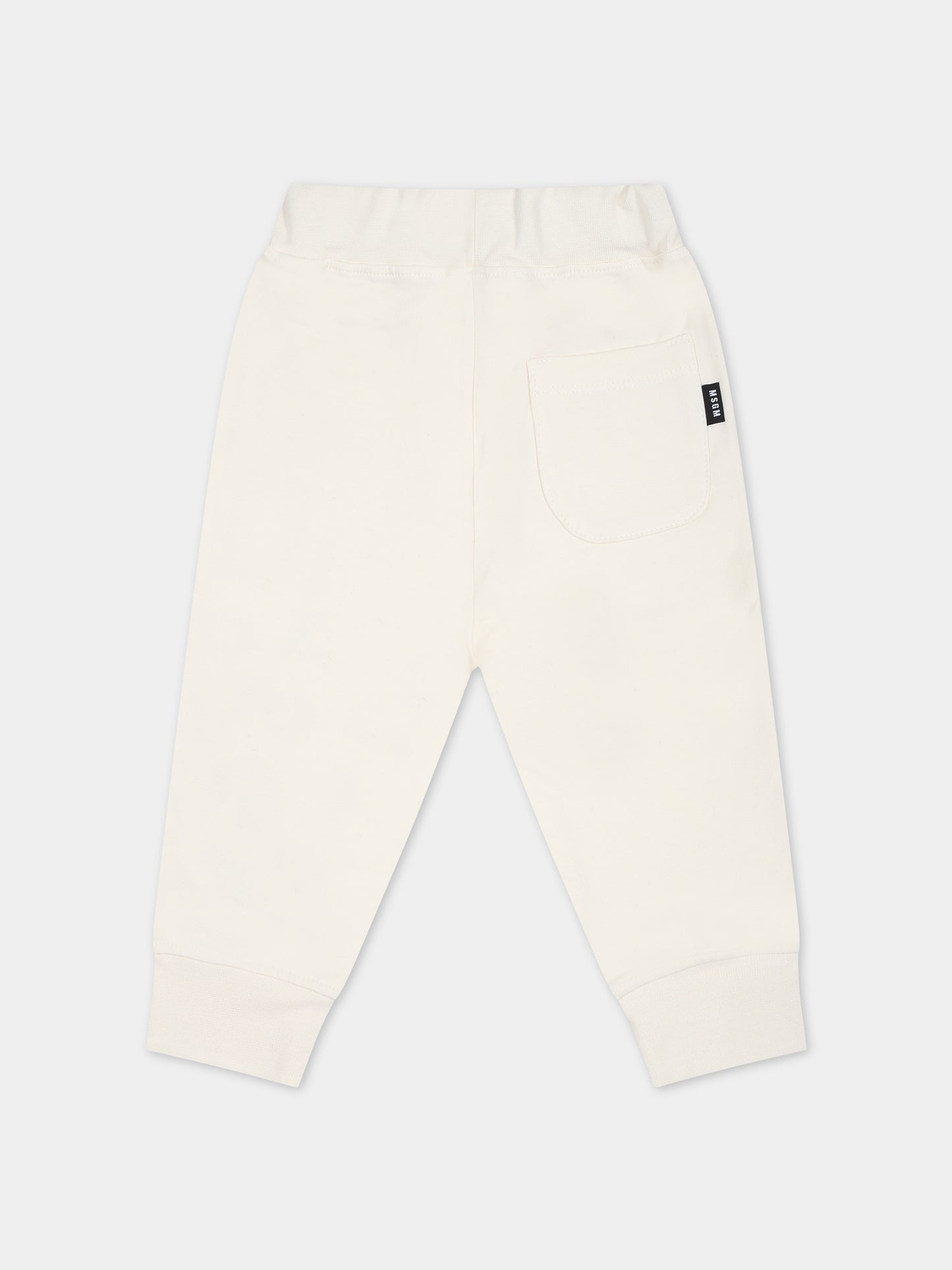 Pantaloni avorio per neonati con logo,Msgm Kids,F3MSUNFP042 013