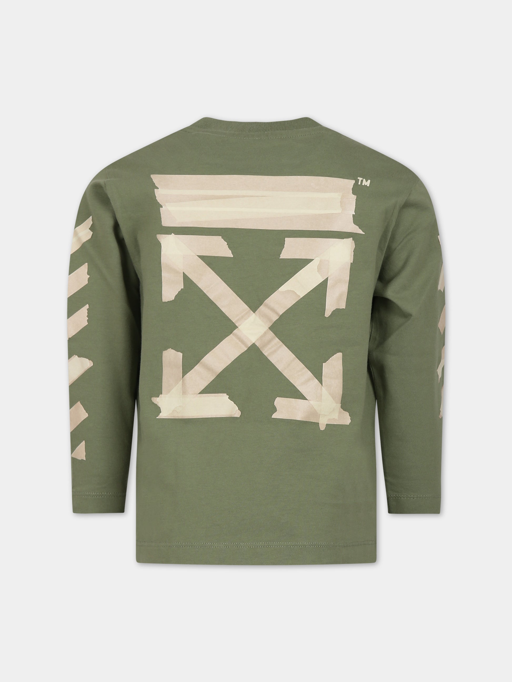 T-shirt verde per bambino con logo,Off White,OBAB001F23JER0065610