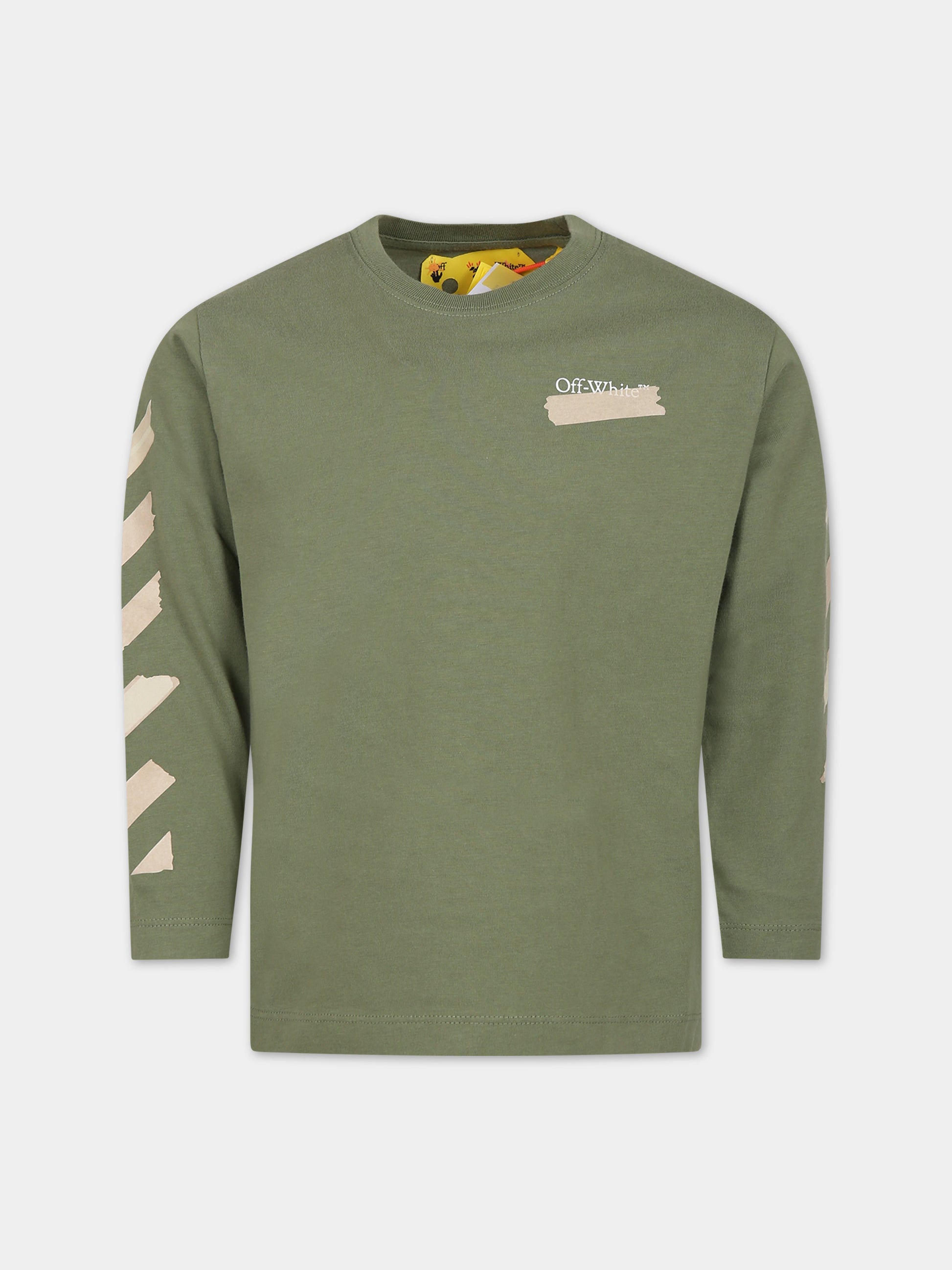 T-shirt verde per bambino con logo,Off White,OBAB001F23JER0065610