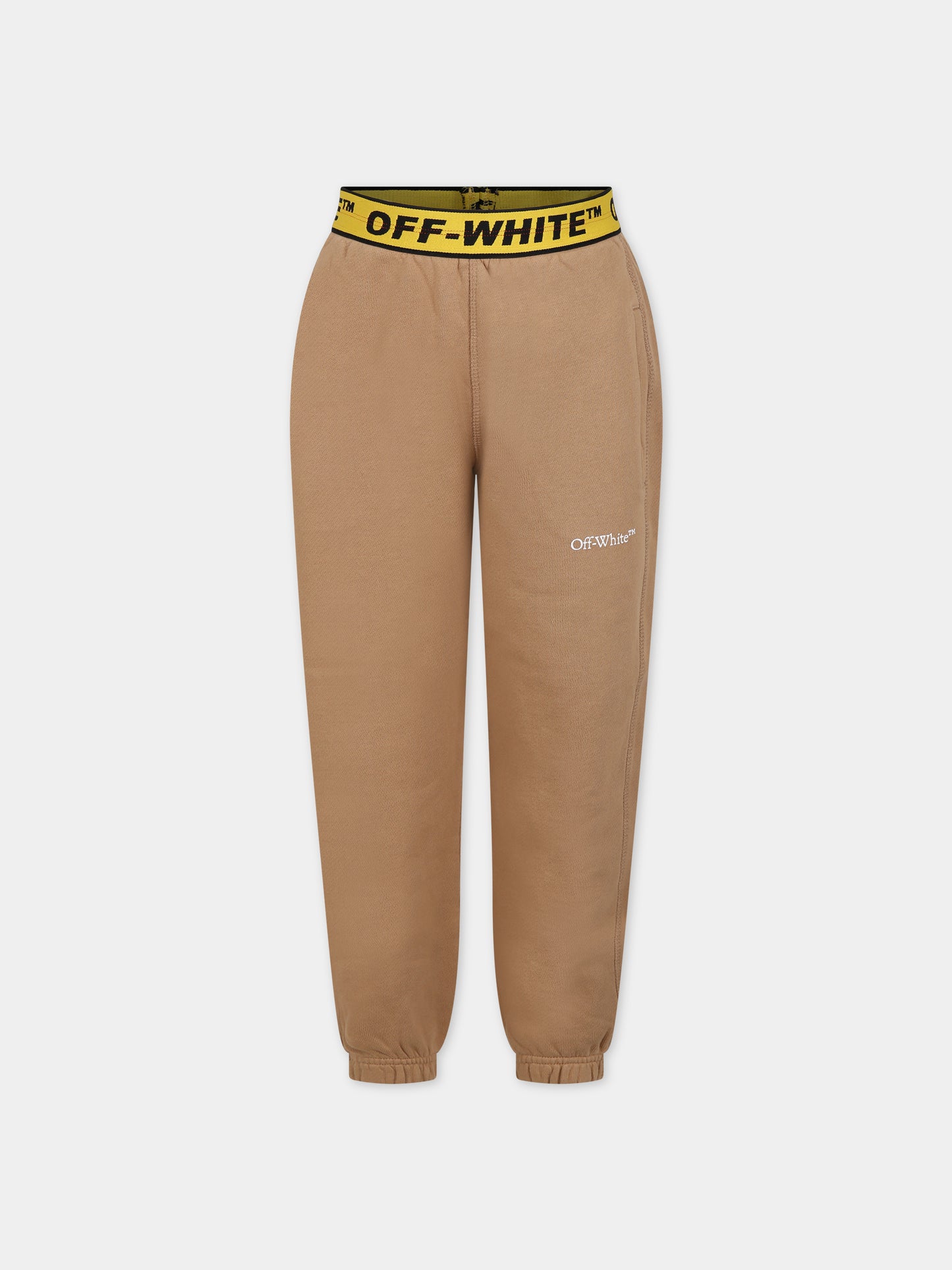 Pantaloni marroni per bambino con logo,Off White,OBCH003F23FLE0016318