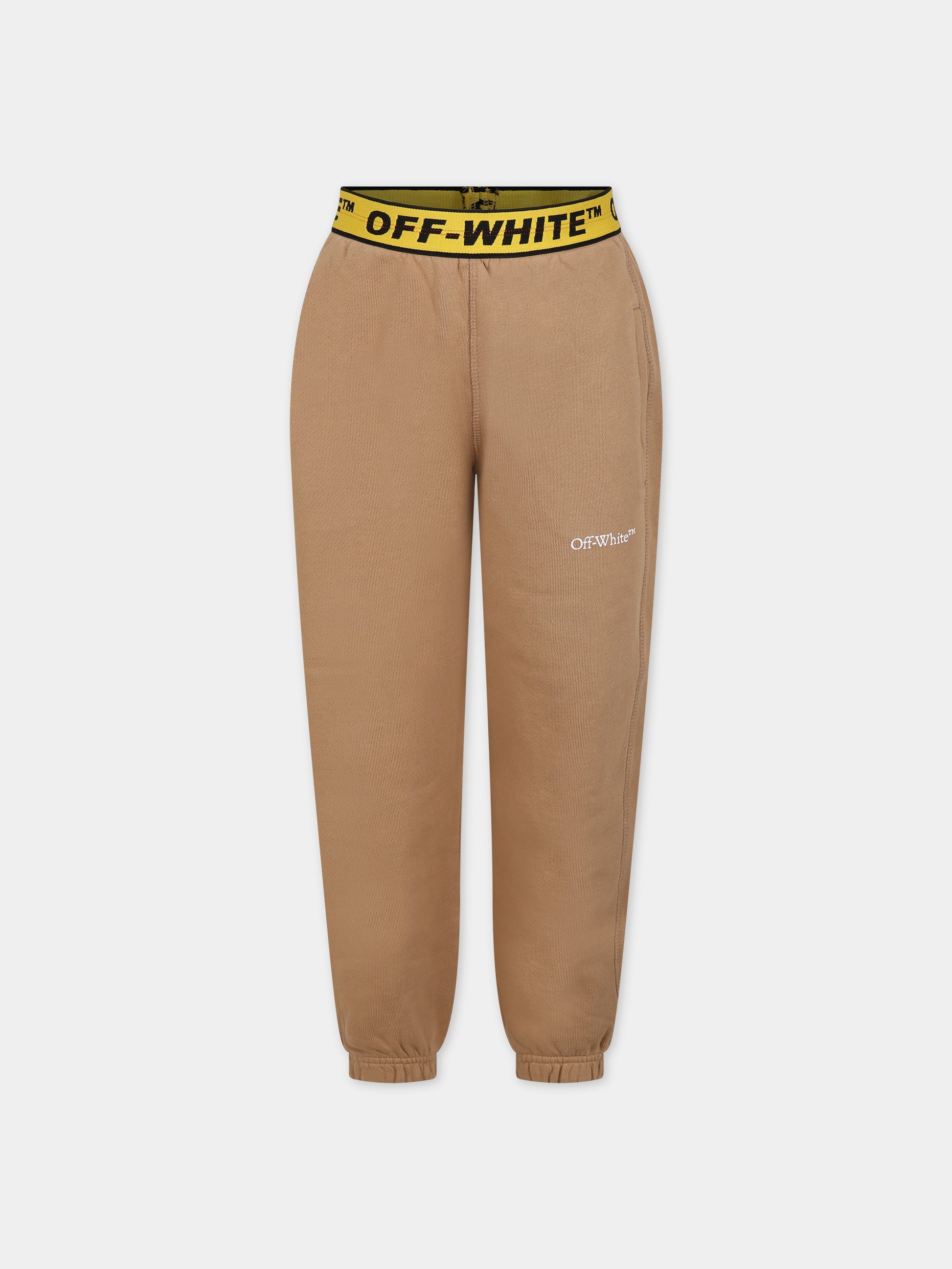 Pantaloni marroni per bambino con logo,Off White,OBCH003F23FLE0016318