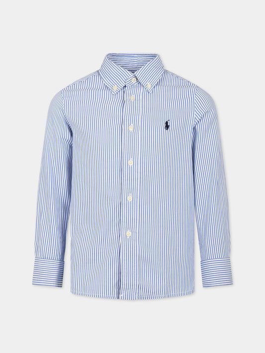 Camicia azzurra per bambino con logo,Ralph Lauren Kids,862260001
