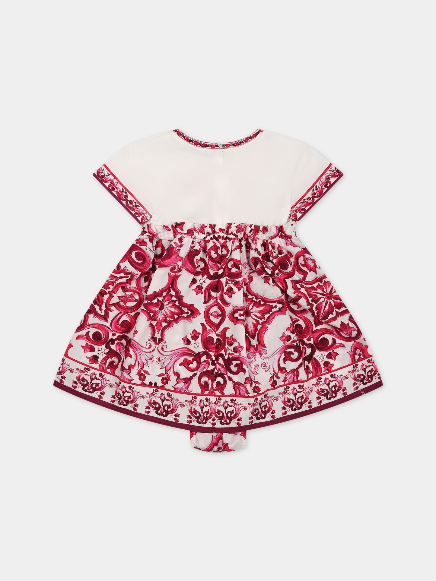Vestito bianco per neonata con logo e maioliche,Dolce & Gabbana Kids,L2JDZ1 G7J7N HE3TN
