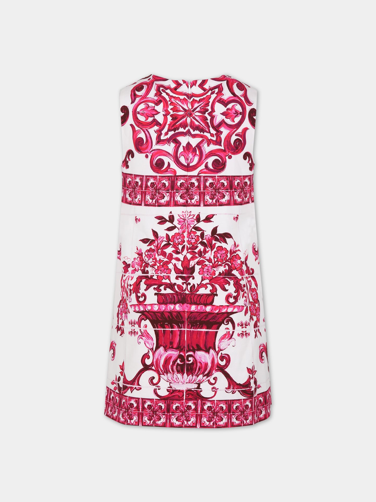 Vestito bianco per bambina con stampa maioliche,Dolce & Gabbana Kids,L5JD1N G7J5R HE3TN