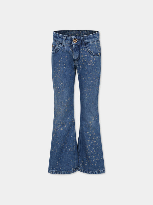 Jeans blu per bambina con stelle,Versace,1000436 1A07592 2D880