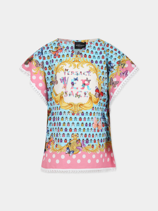 Copricostume celeste per bambina con logo e pois,Versace,1005780 1A08129 5X280