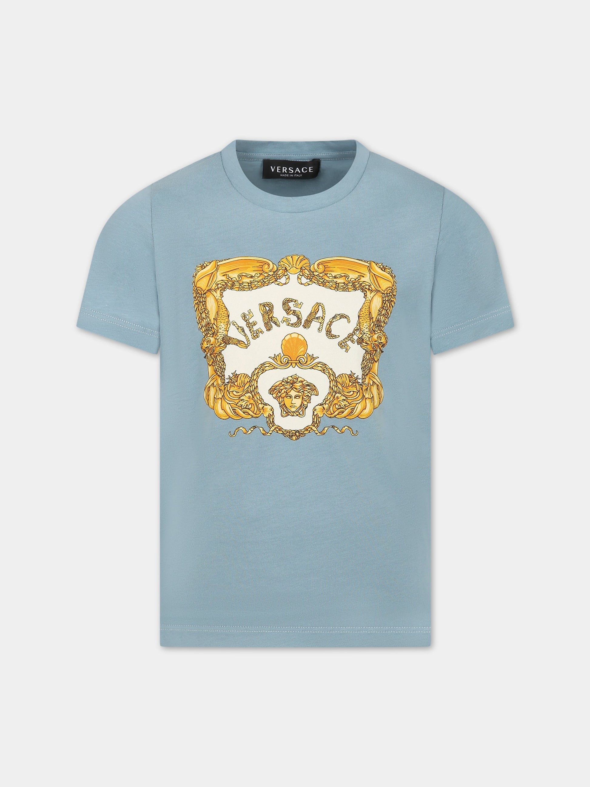 T-shirt celeste per bambino con logo,Versace,1000129 1A08114 2V380