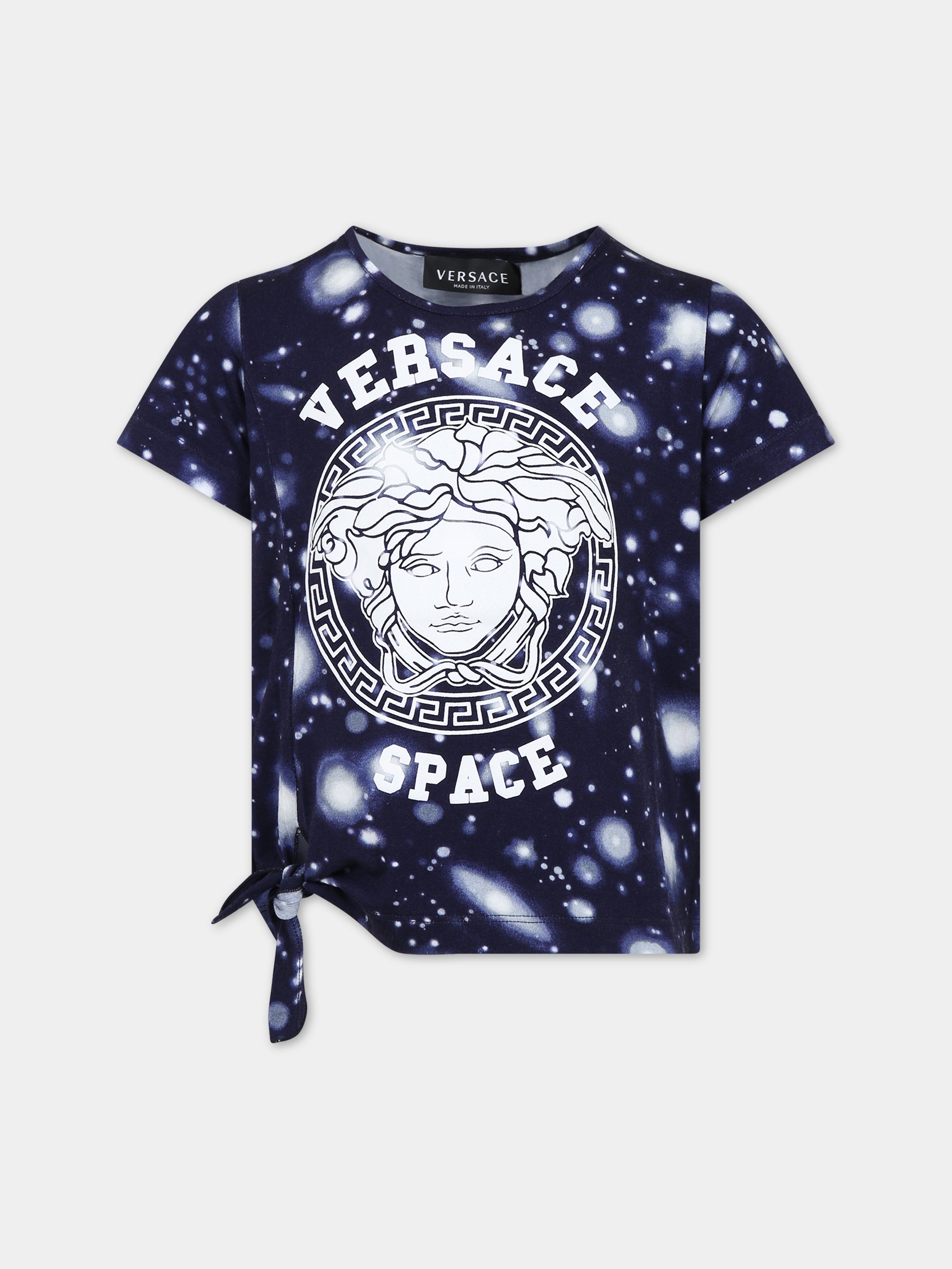 T-shirt blu per bambina con Medusa e stampa,Versace,1009092 1A07571 2U410