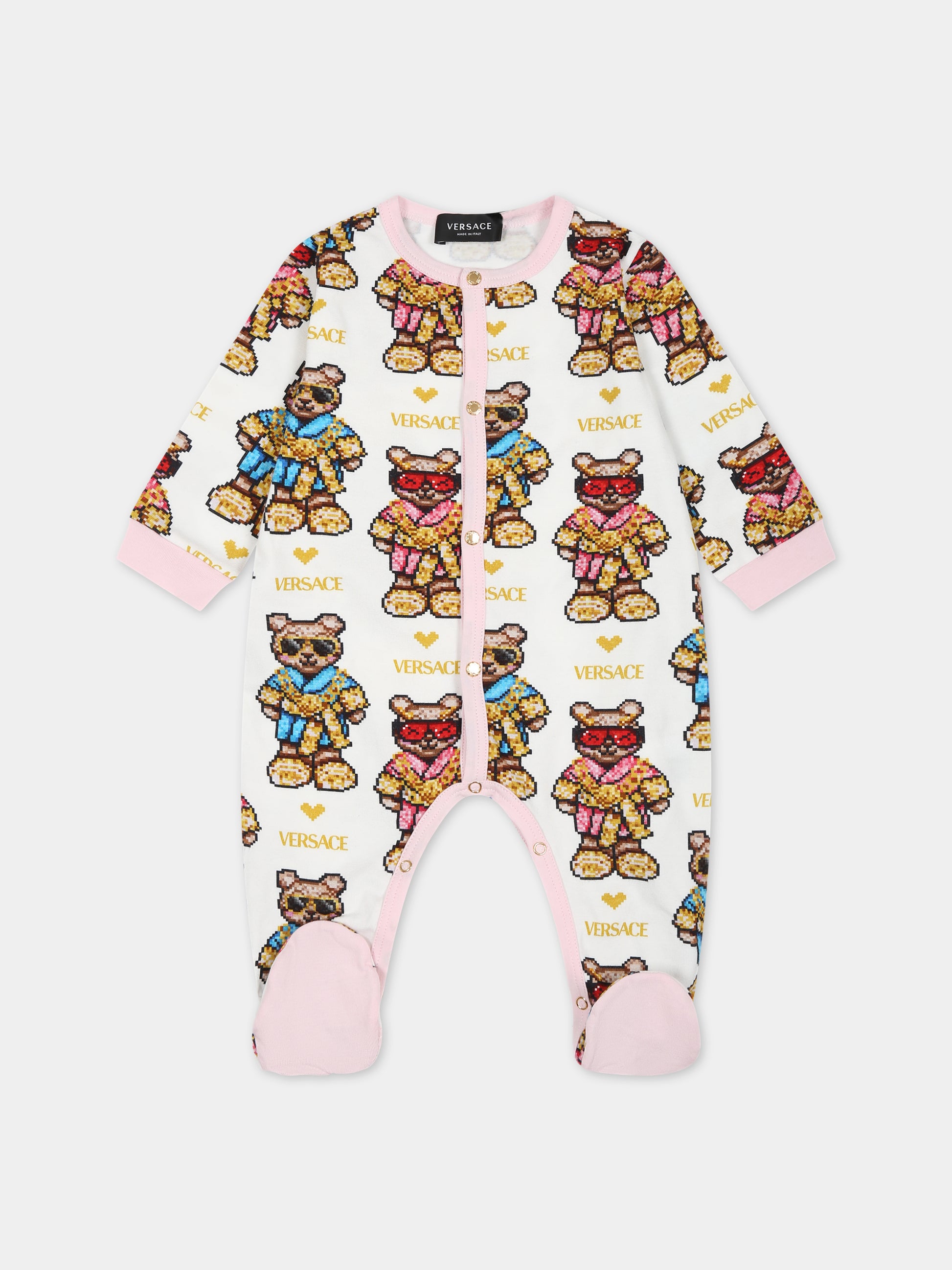 Set bianco per neonata con Teddy bear e logo,Versace,1011062 1A08117 2WH60