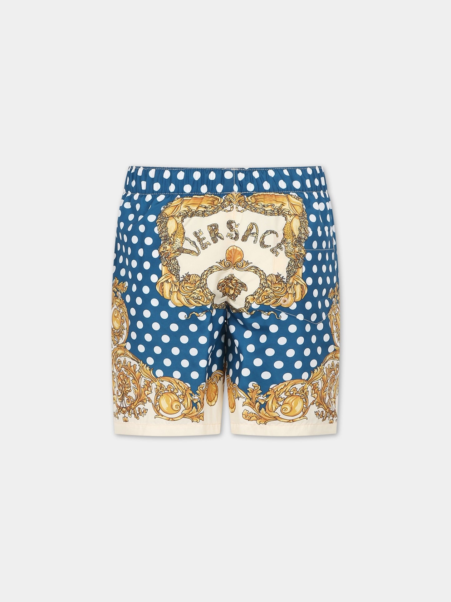 Boxer mare celeste per bambino con pois e logo,Versace,1000271 1A08111 5V510