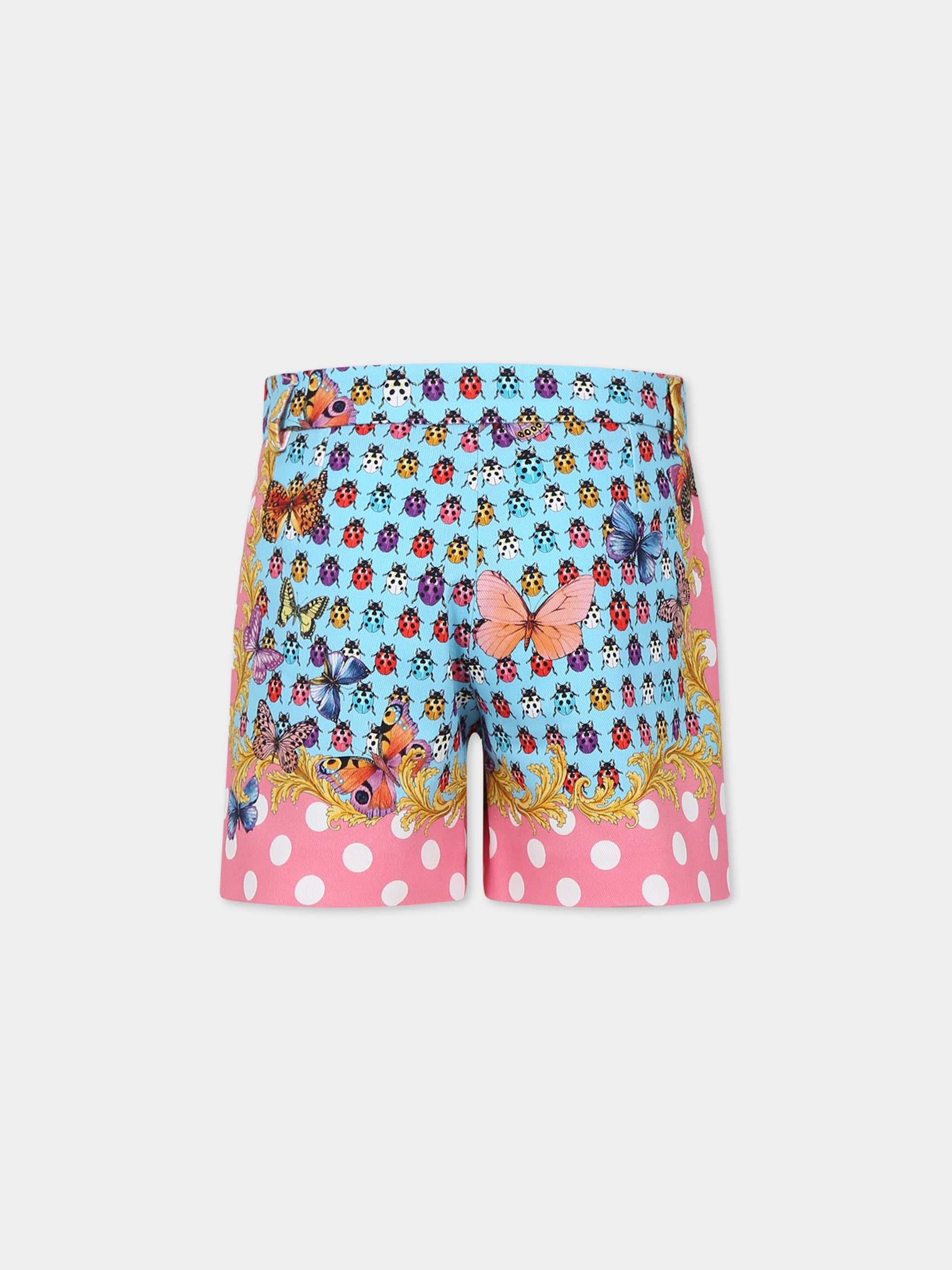Shorts celesti per bambina con pois,Versace,1005221 1A08132 5X280