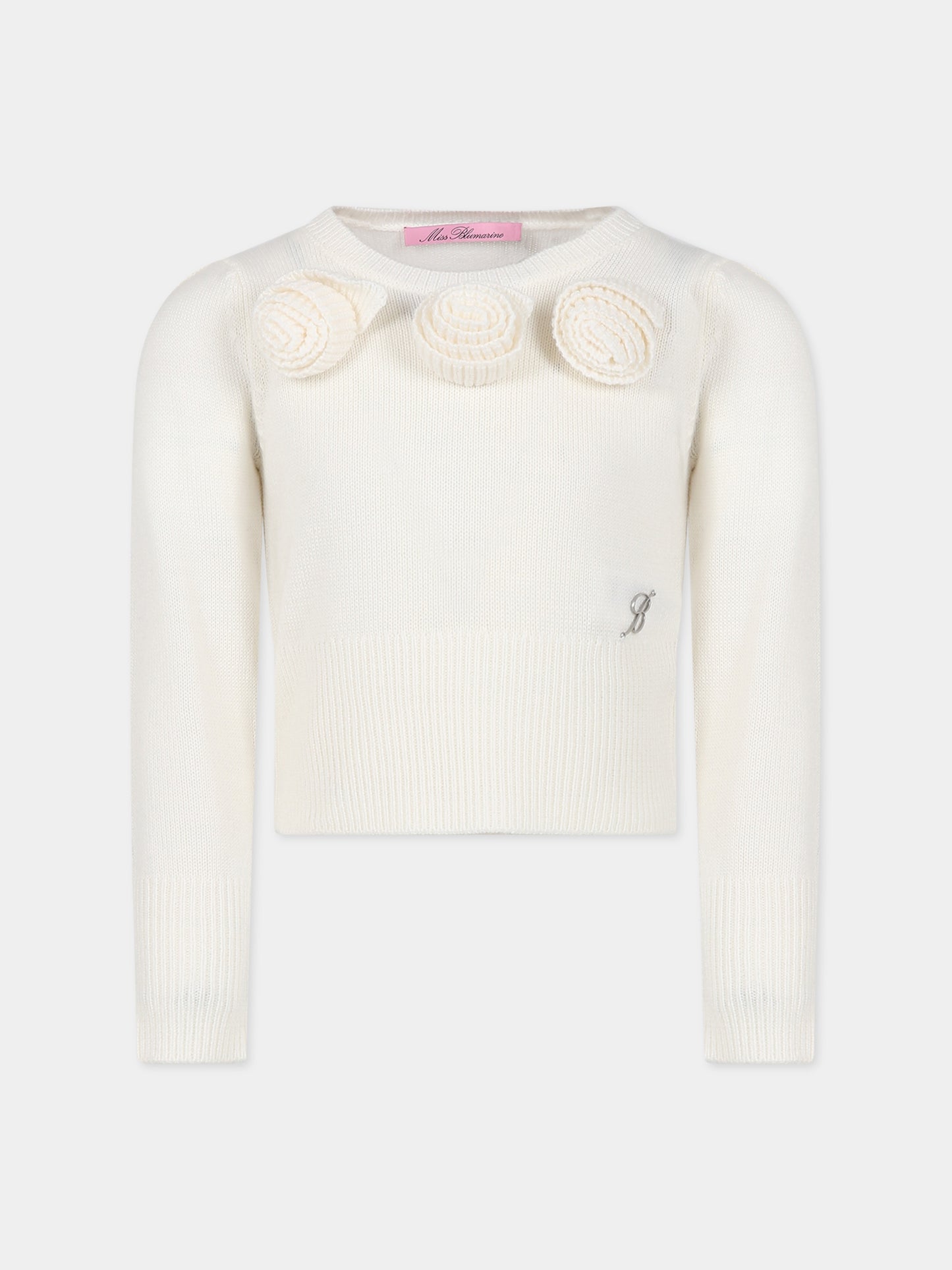 Maglione avorio per bambina con logo,Blumarine Baby,IF3034 10602