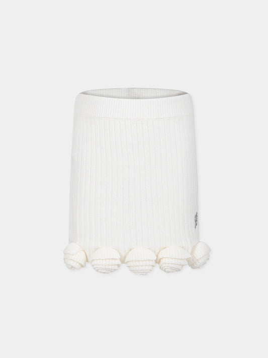 Gonna avorio per bambina con logo,Blumarine Baby,IF3065 10602