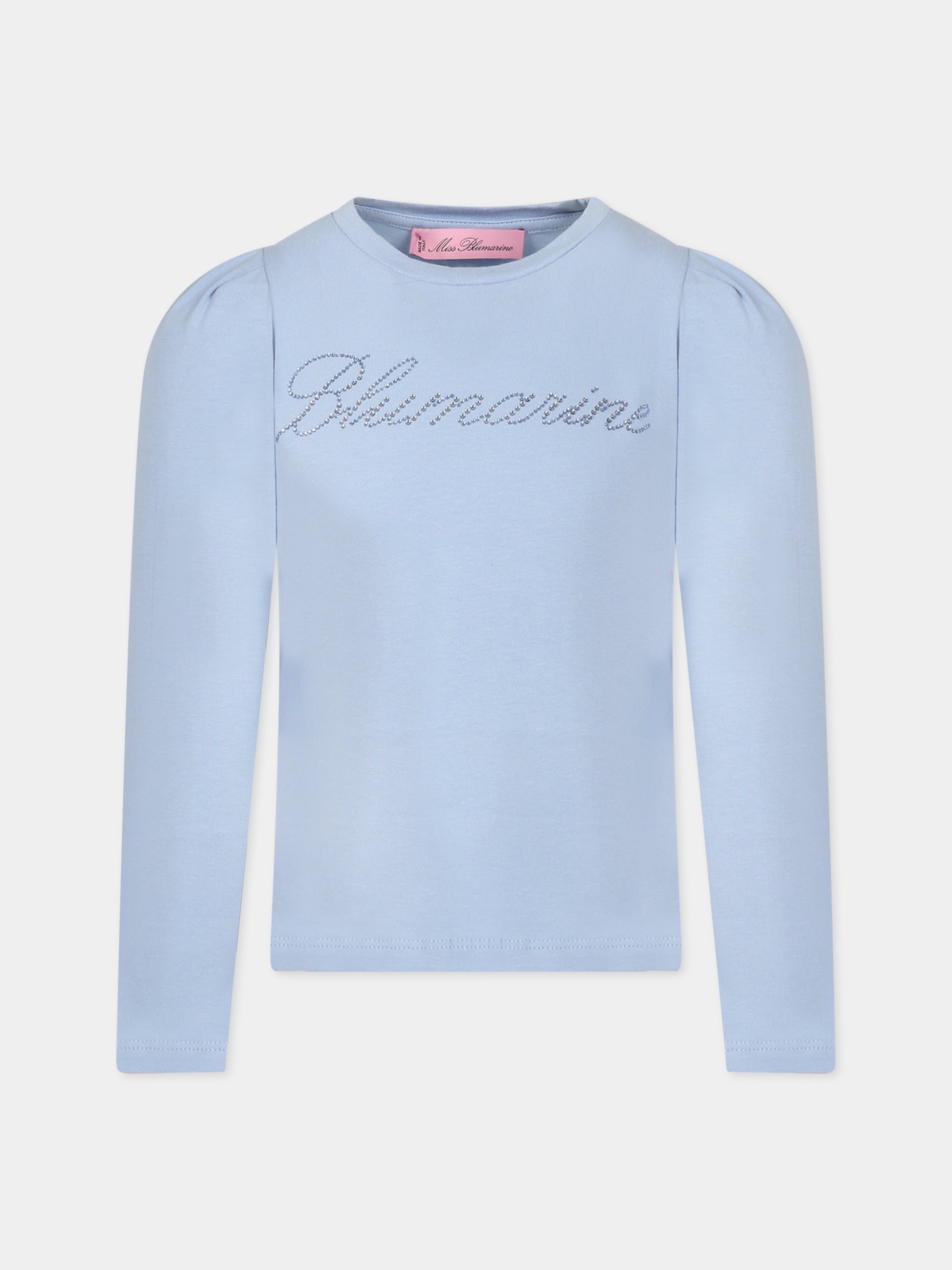 T-shirt celeste per bambina con logo,Blumarine Baby,IF3093 X0519